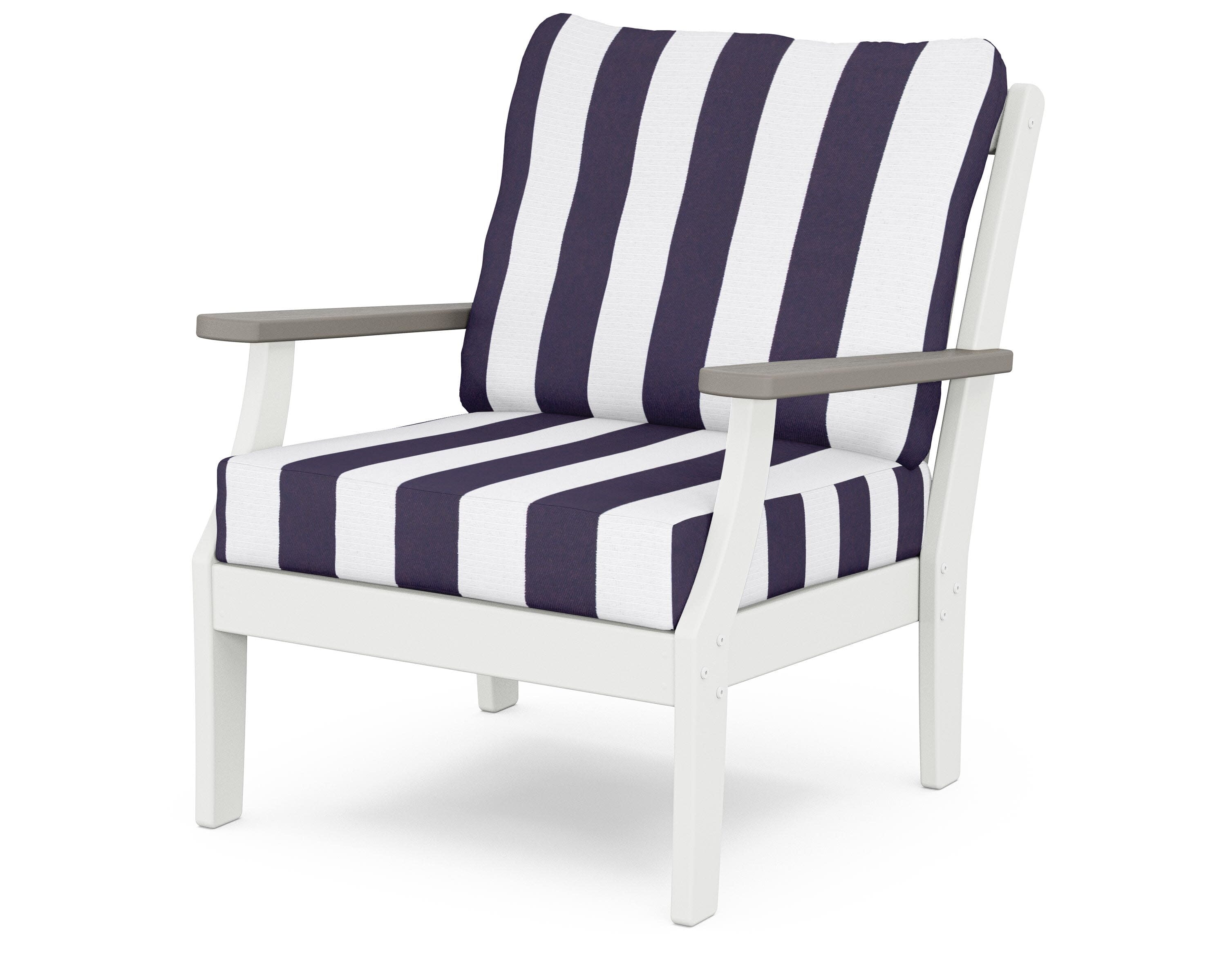 Braxton Deep Seating Chair in White / Driftwood / Cabana Stripe Navy