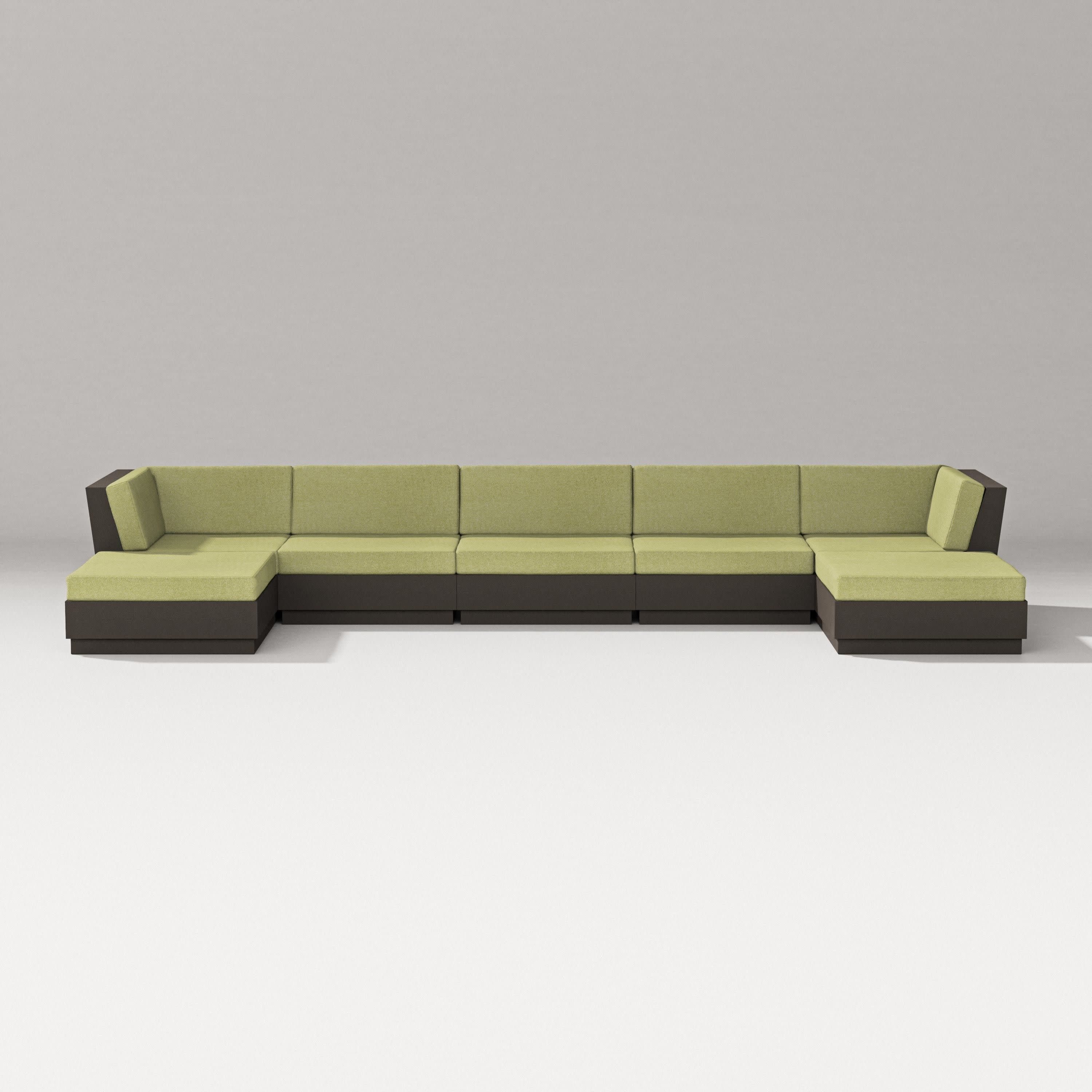 Elevate 7-Piece Double Chaise Sectional in Vintage Coffee / Chartreuse Boucle