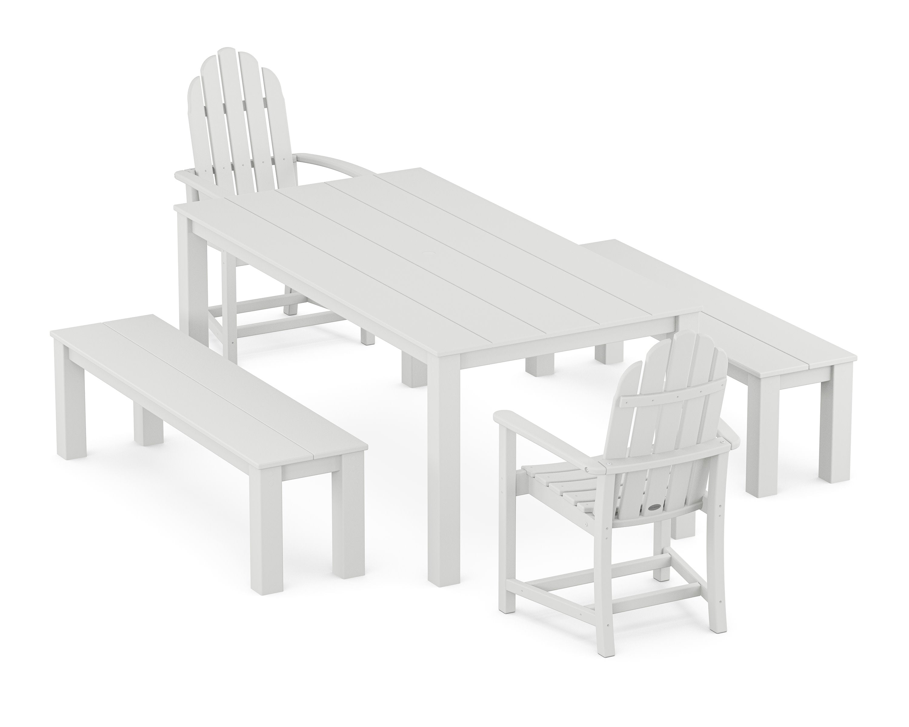 Classic Adirondack 5-Piece Parsons Dining Set with Benches in White