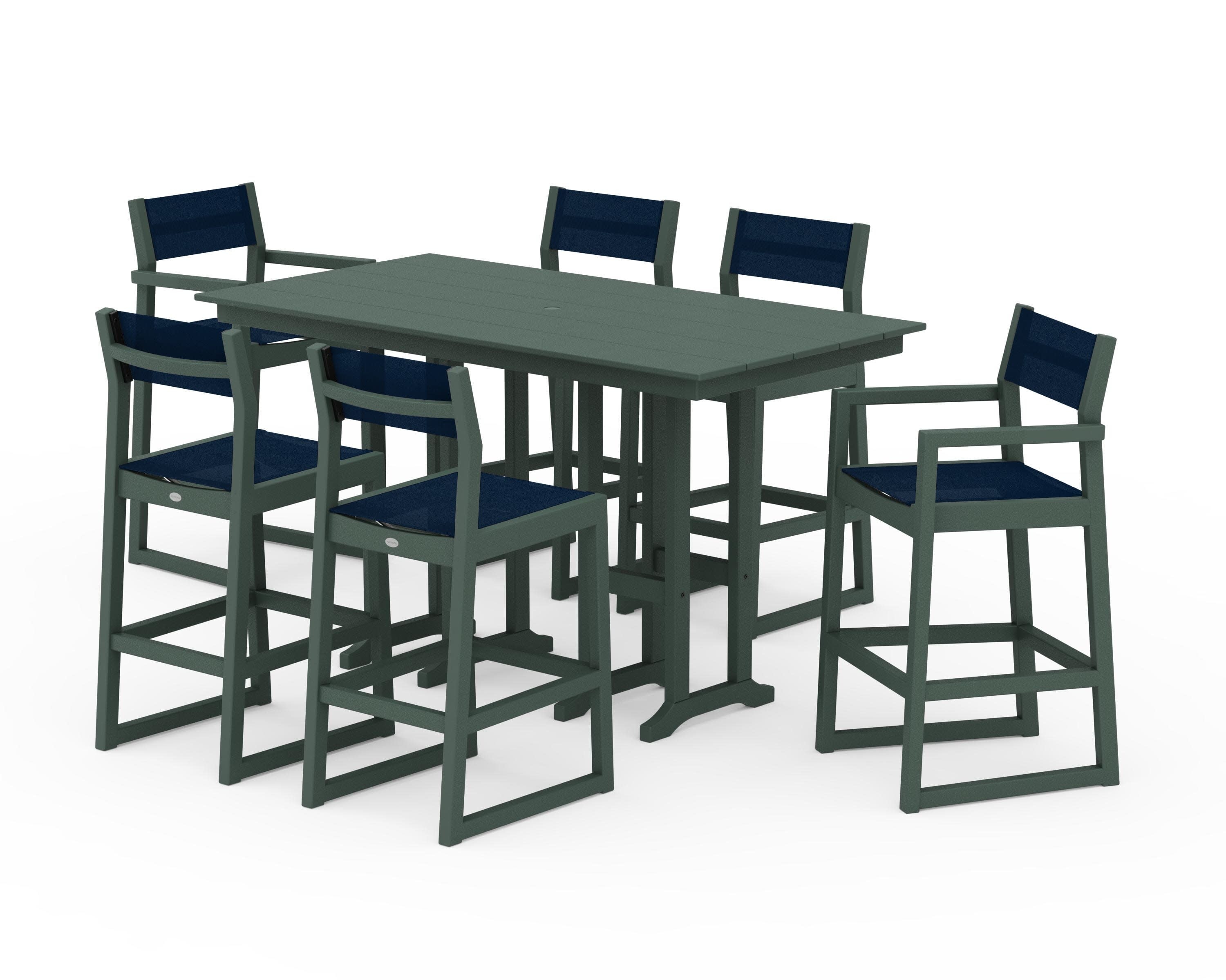 EDGE Sling 7-Piece Farmhouse Bar Set in Green / Navy Blue Sling