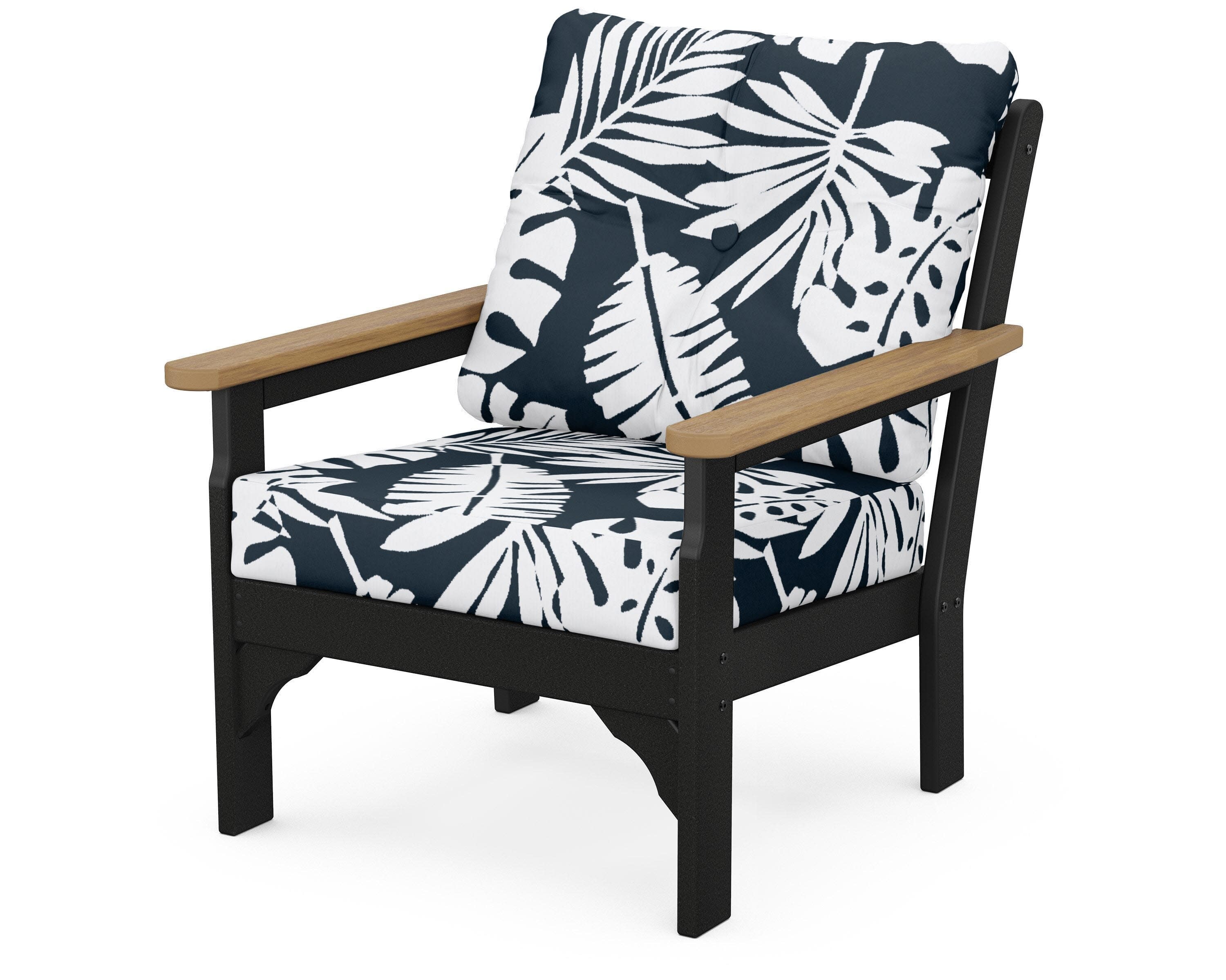 Vineyard Deep Seating Chair in Black / Natural / Leaf Marine Indigo