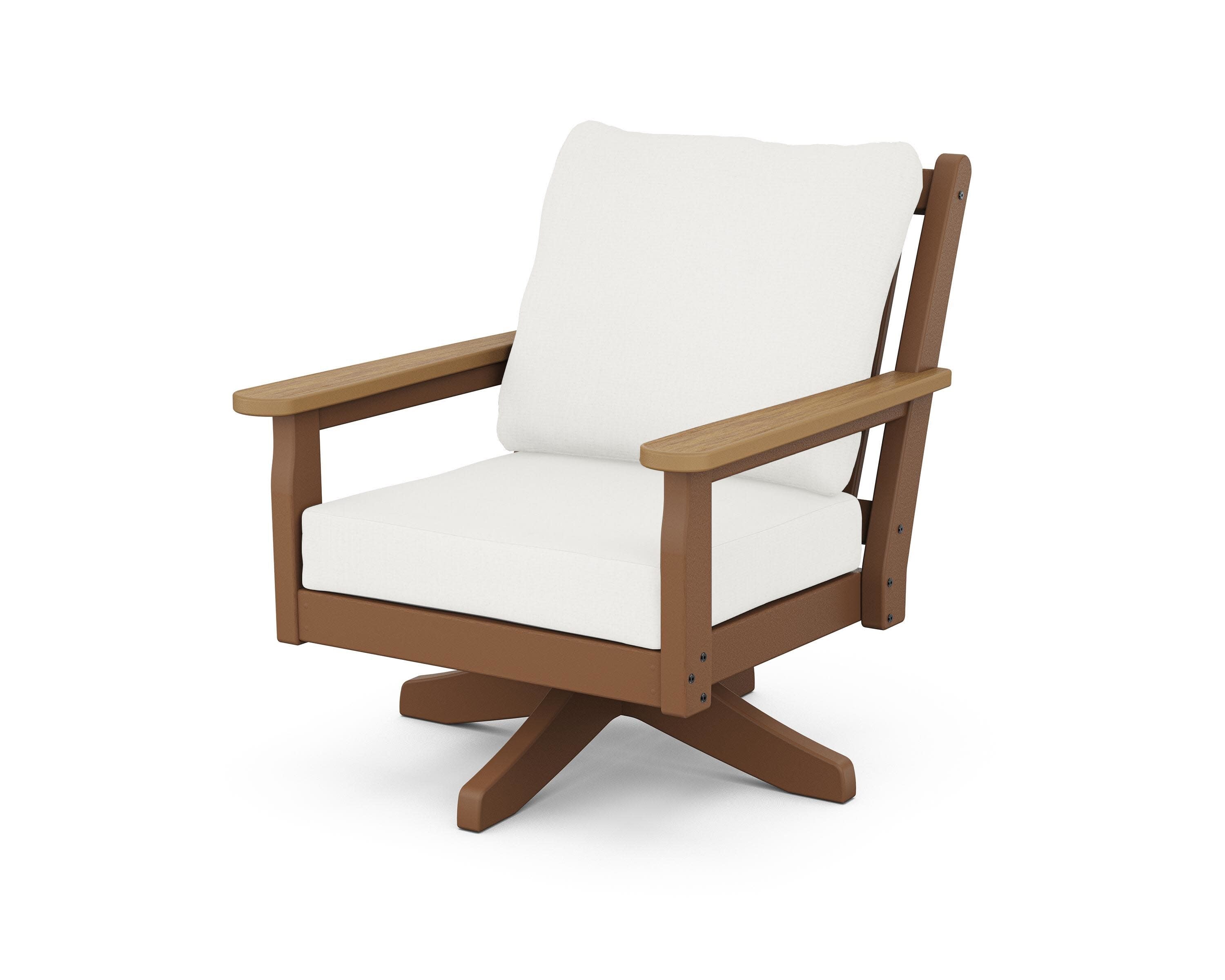 Chippendale Deep Seating Swivel Chair in Teak / Natural / Natural Linen