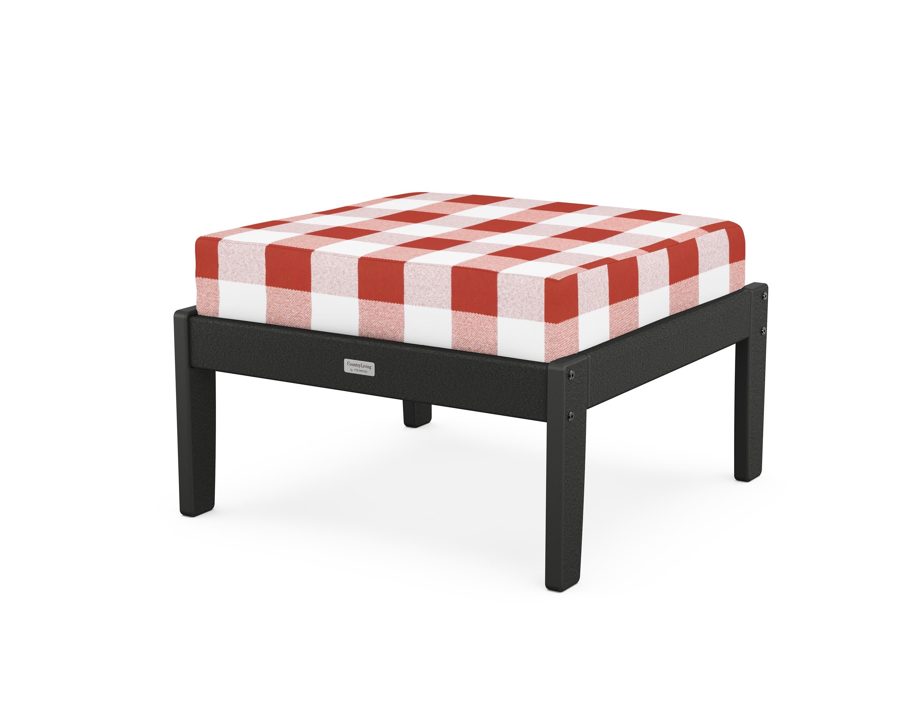 Cottage Deep Seating Ottoman in Black / Buffalo Plaid Crimson