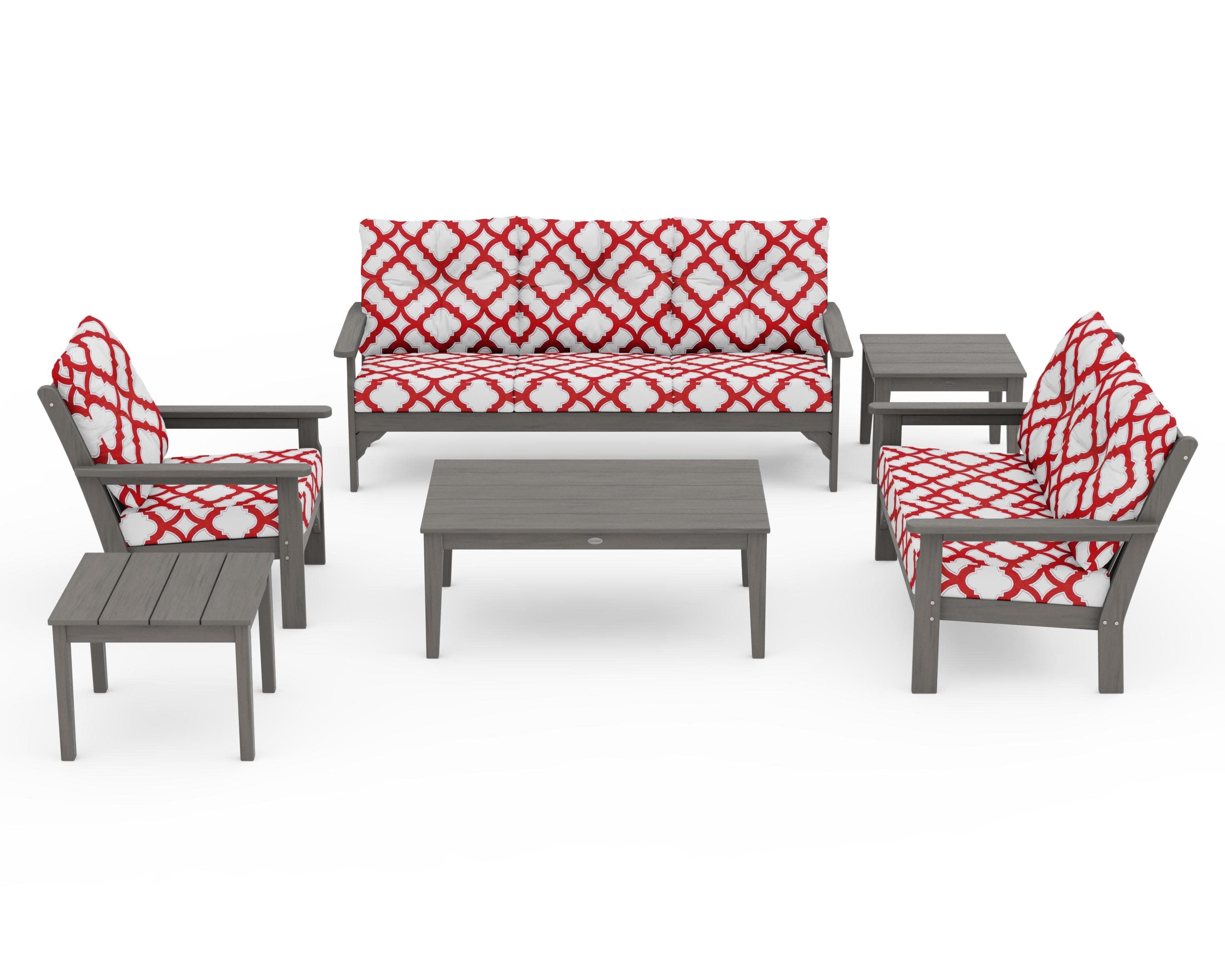 Vineyard 6-Piece Deep Seating Set in Driftwood / Trellis Crimson