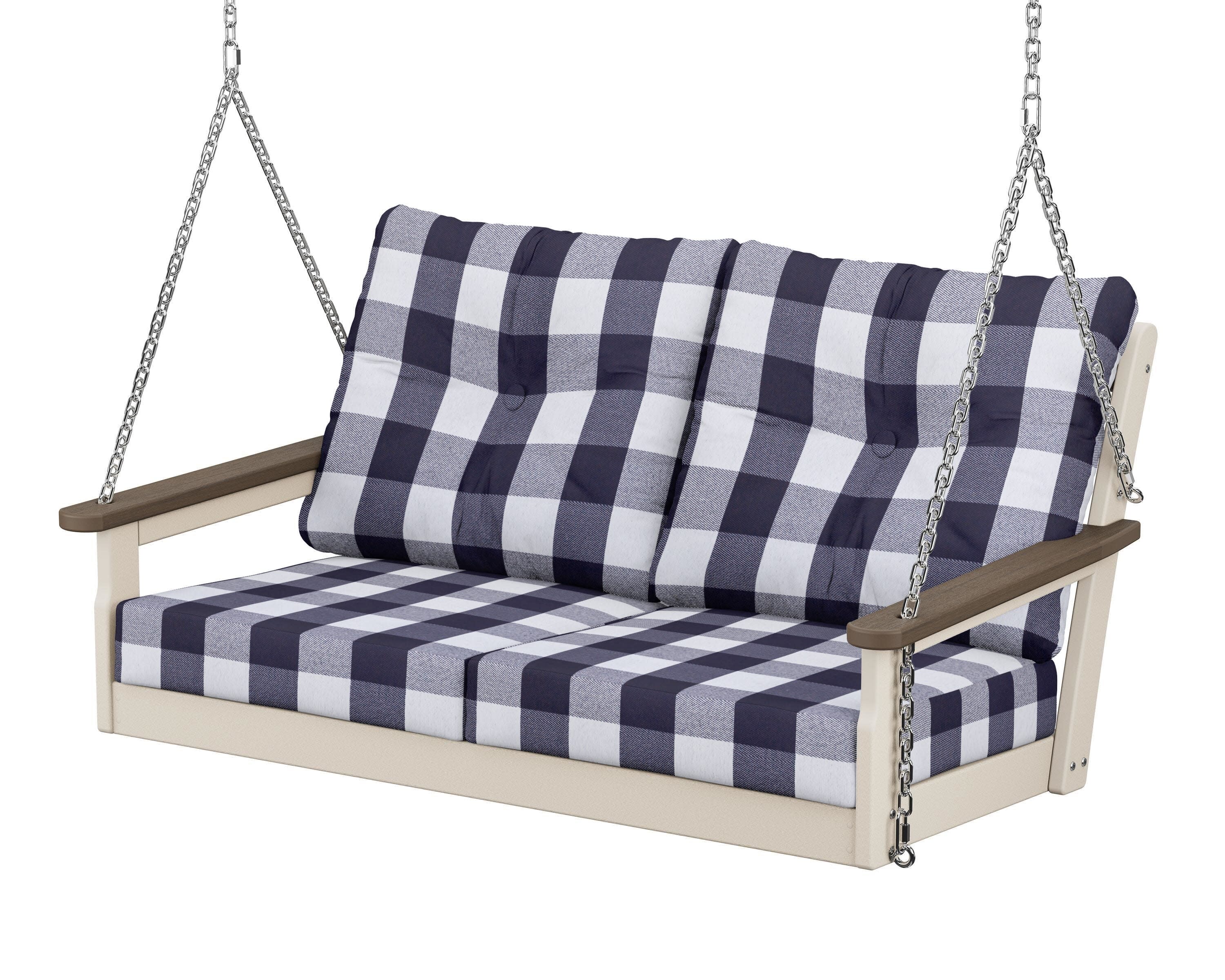 Vineyard Deep Seating Swing in Sand / Kona / Buffalo Plaid Navy