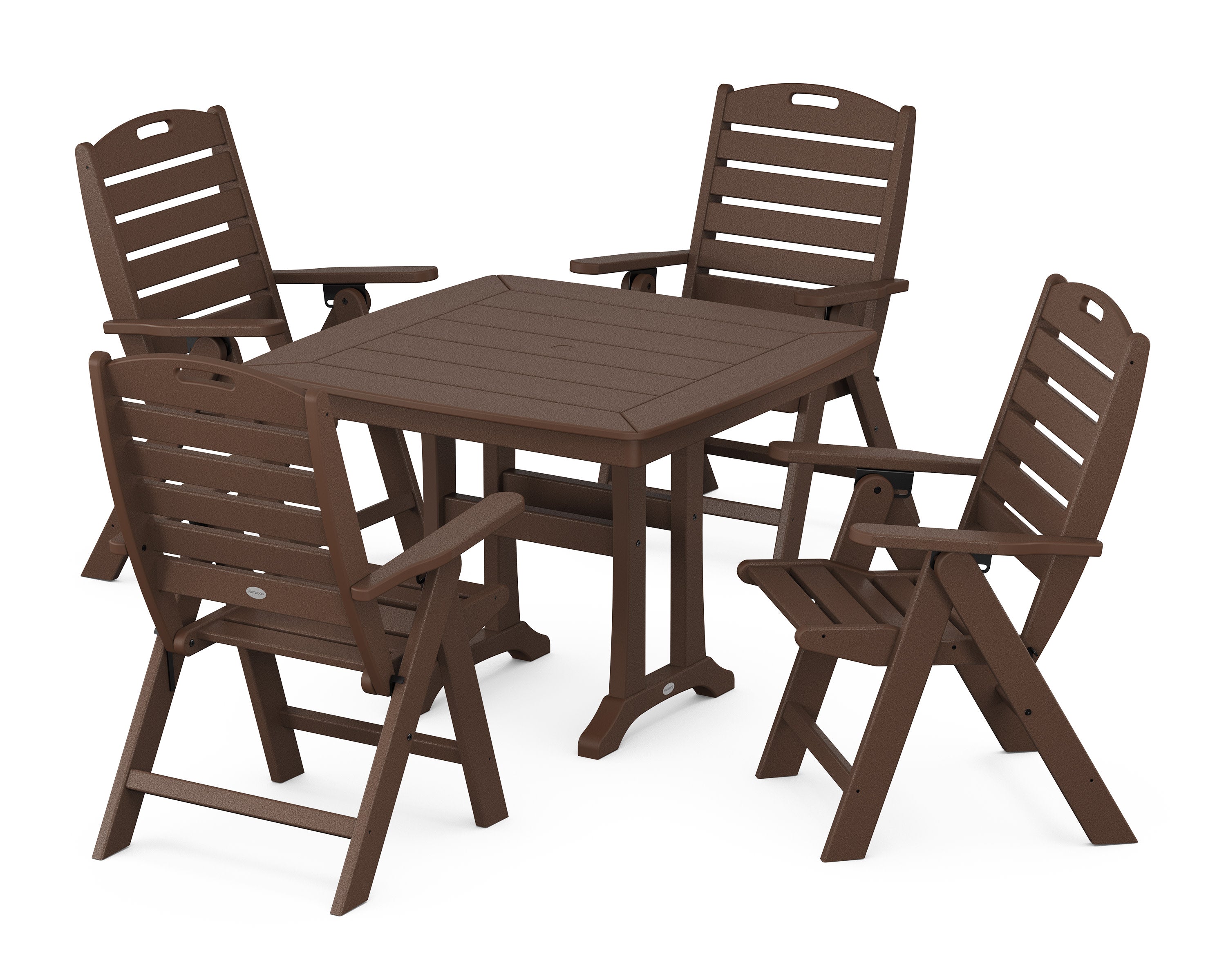 Nautical Folding Highback Chair 5-Piece Dining Set with Trestle Legs in Mahogany