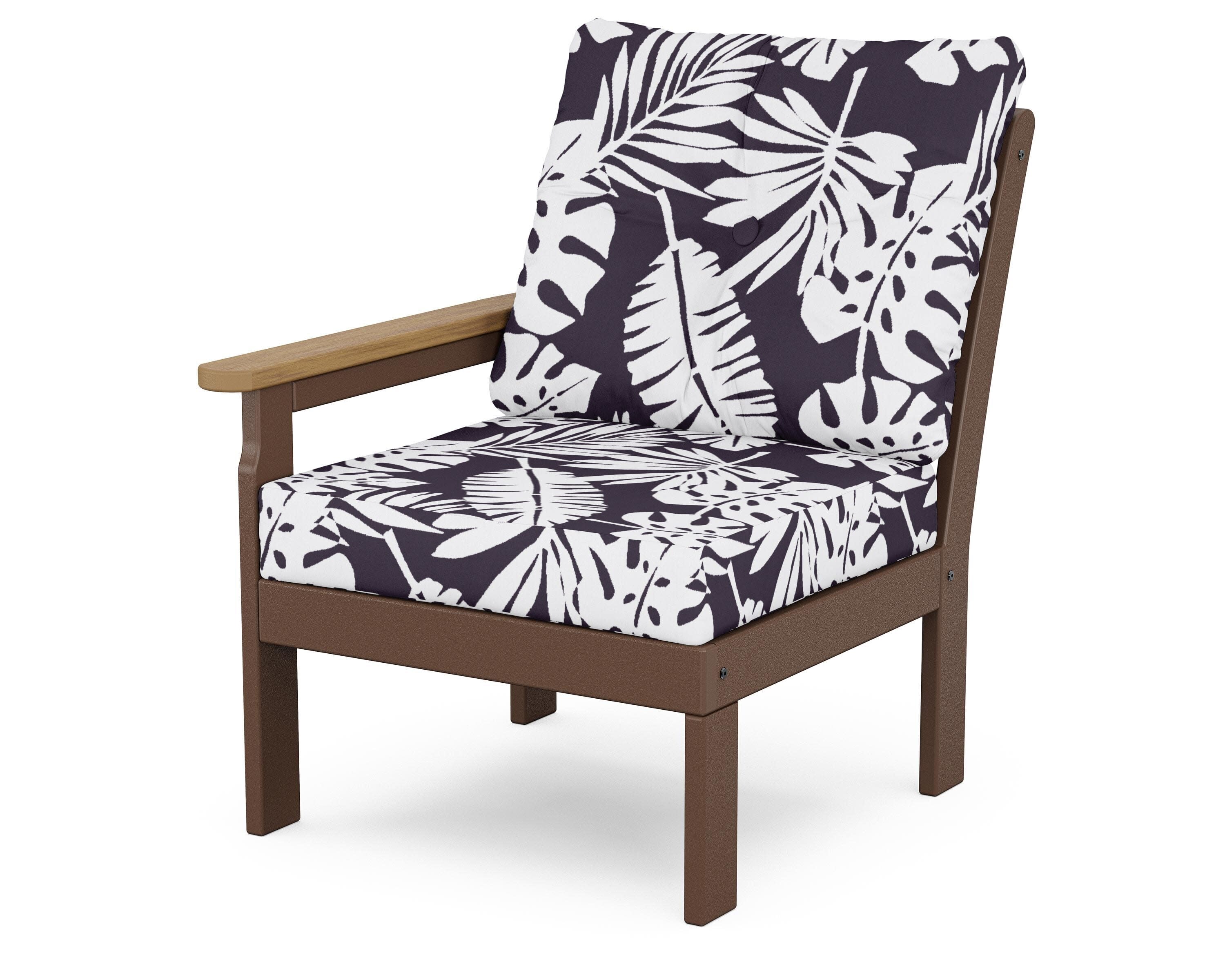 Vineyard Modular Left Arm Chair in Mahogany / Natural / Leaf Navy