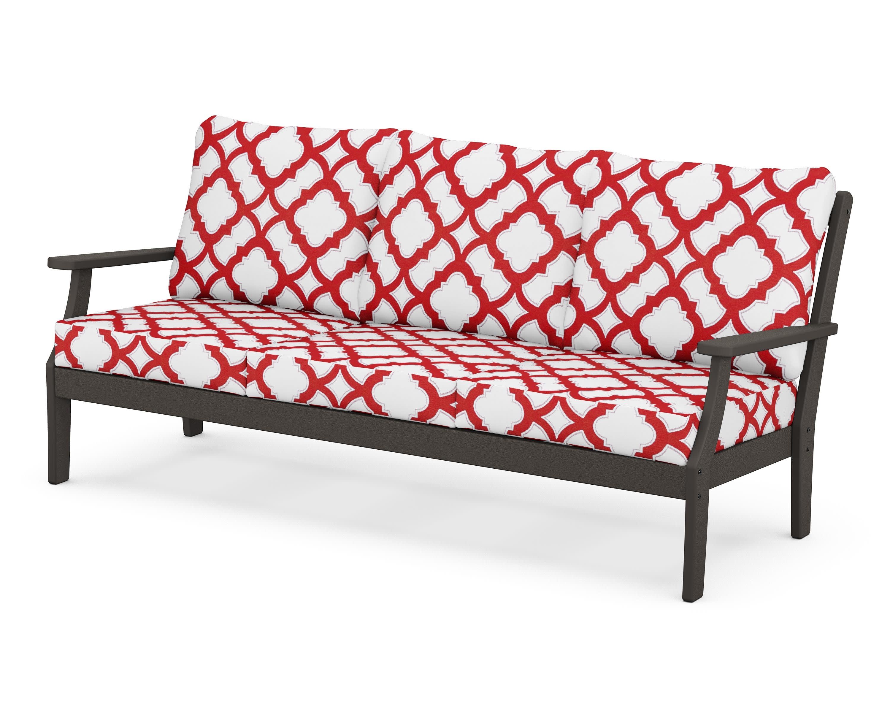 Braxton Deep Seating Sofa in Vintage Coffee / Trellis Crimson