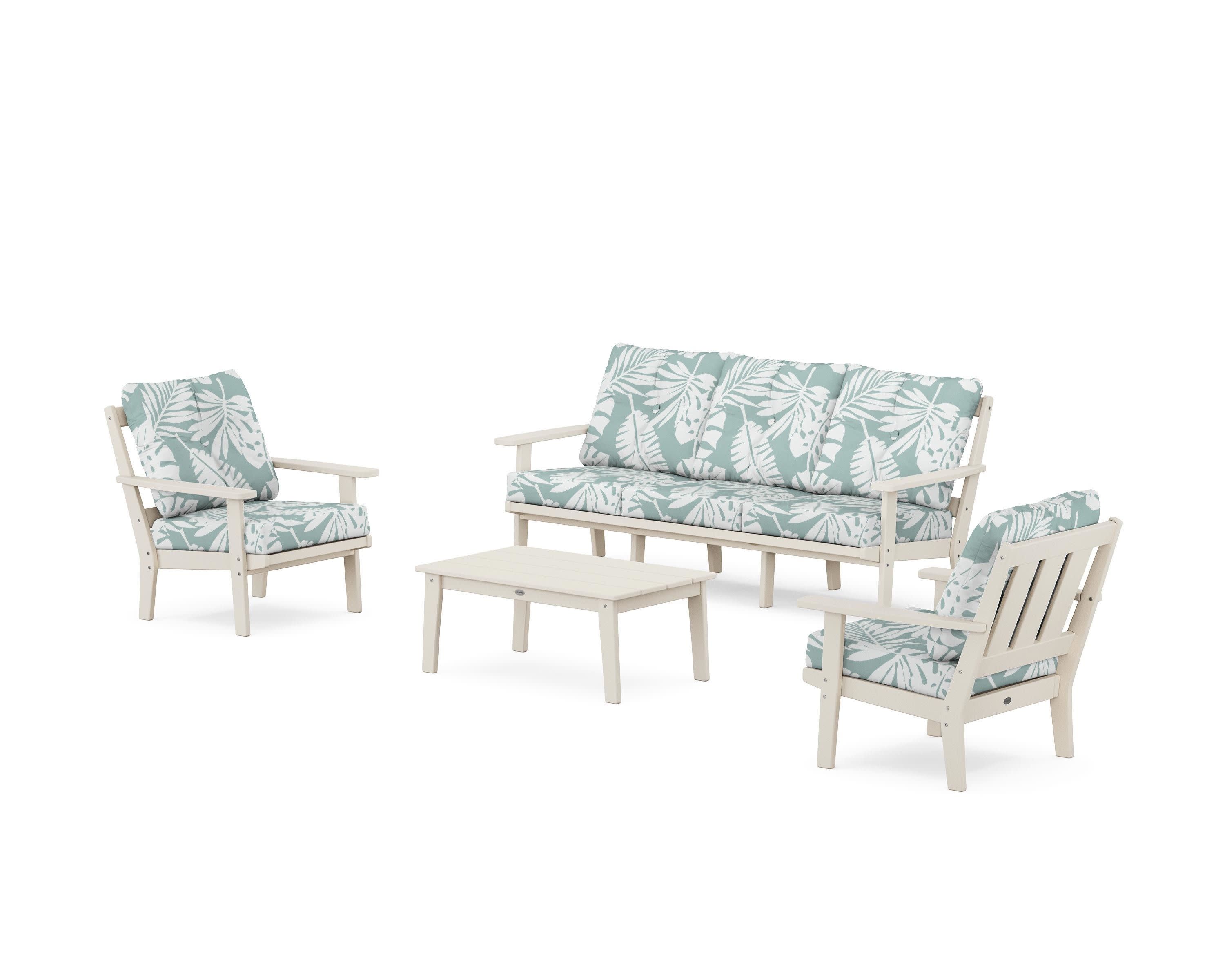 Oxford 4-Piece Deep Seating Set with Sofa in Sand / Leaf Glacier Spa