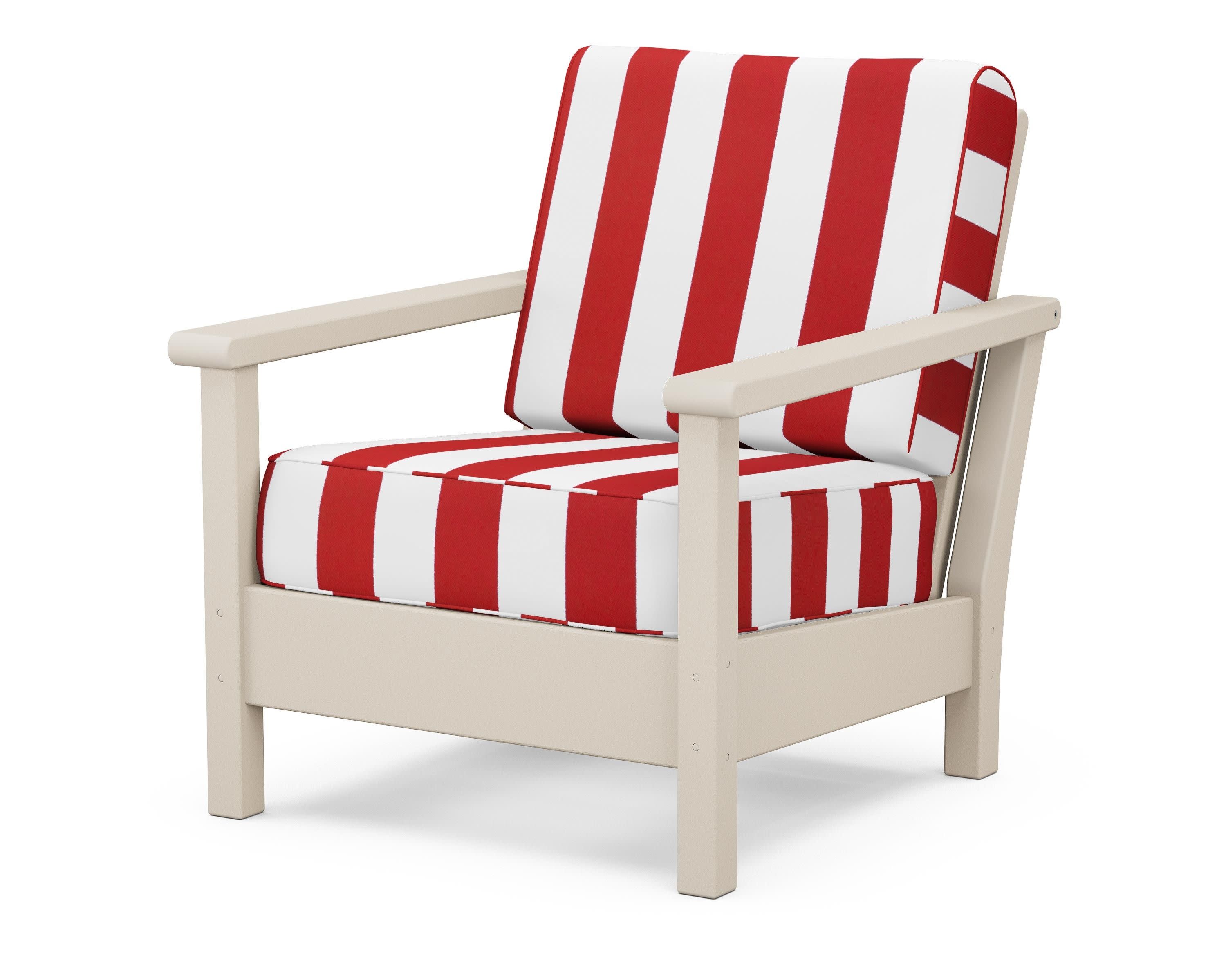 Harbour Deep Seating Chair in Sand / Cabana Stripe Crimson