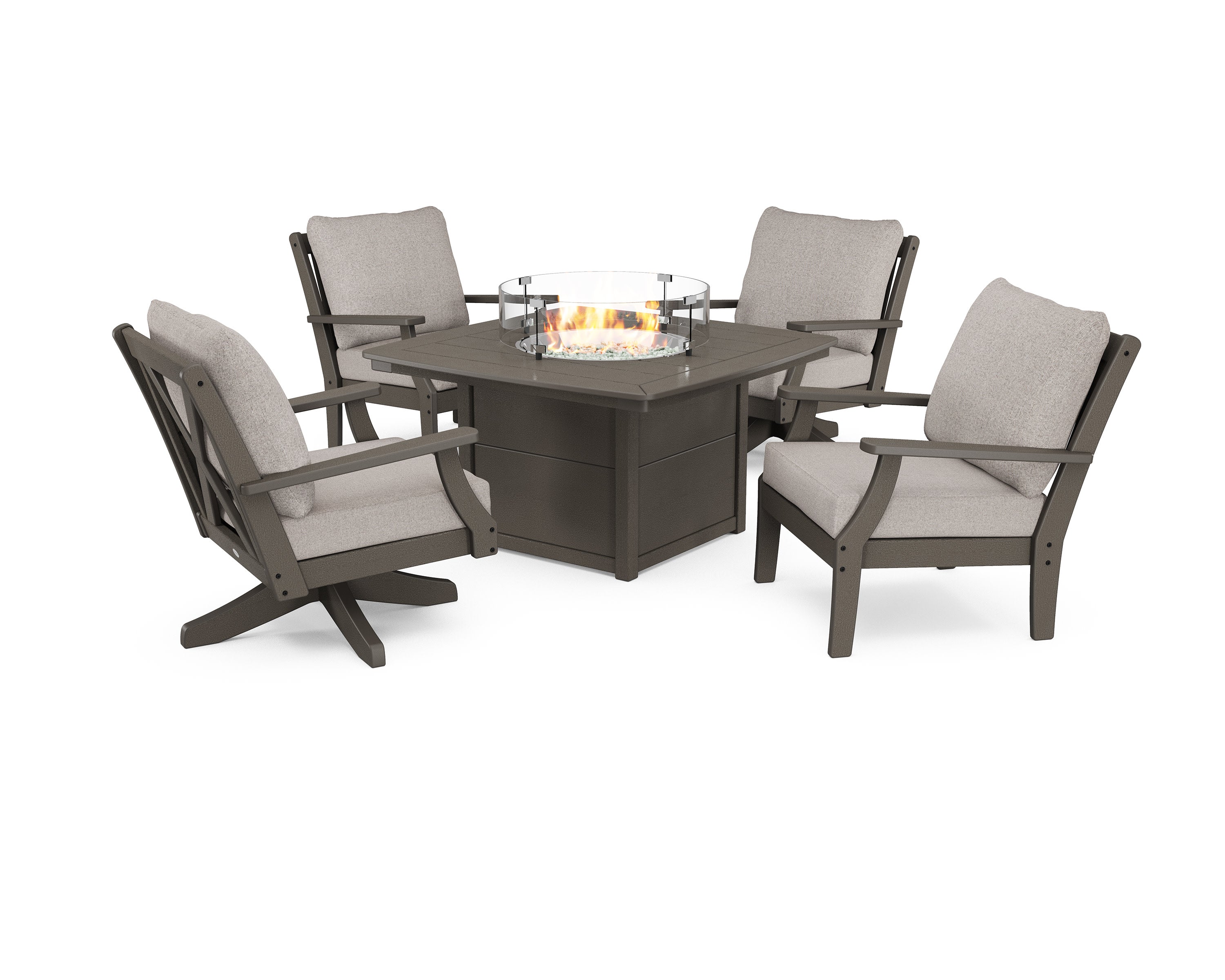 Braxton 5-Piece Deep Seating Set with Fire Table in Vintage Coffee / Weathered Tweed