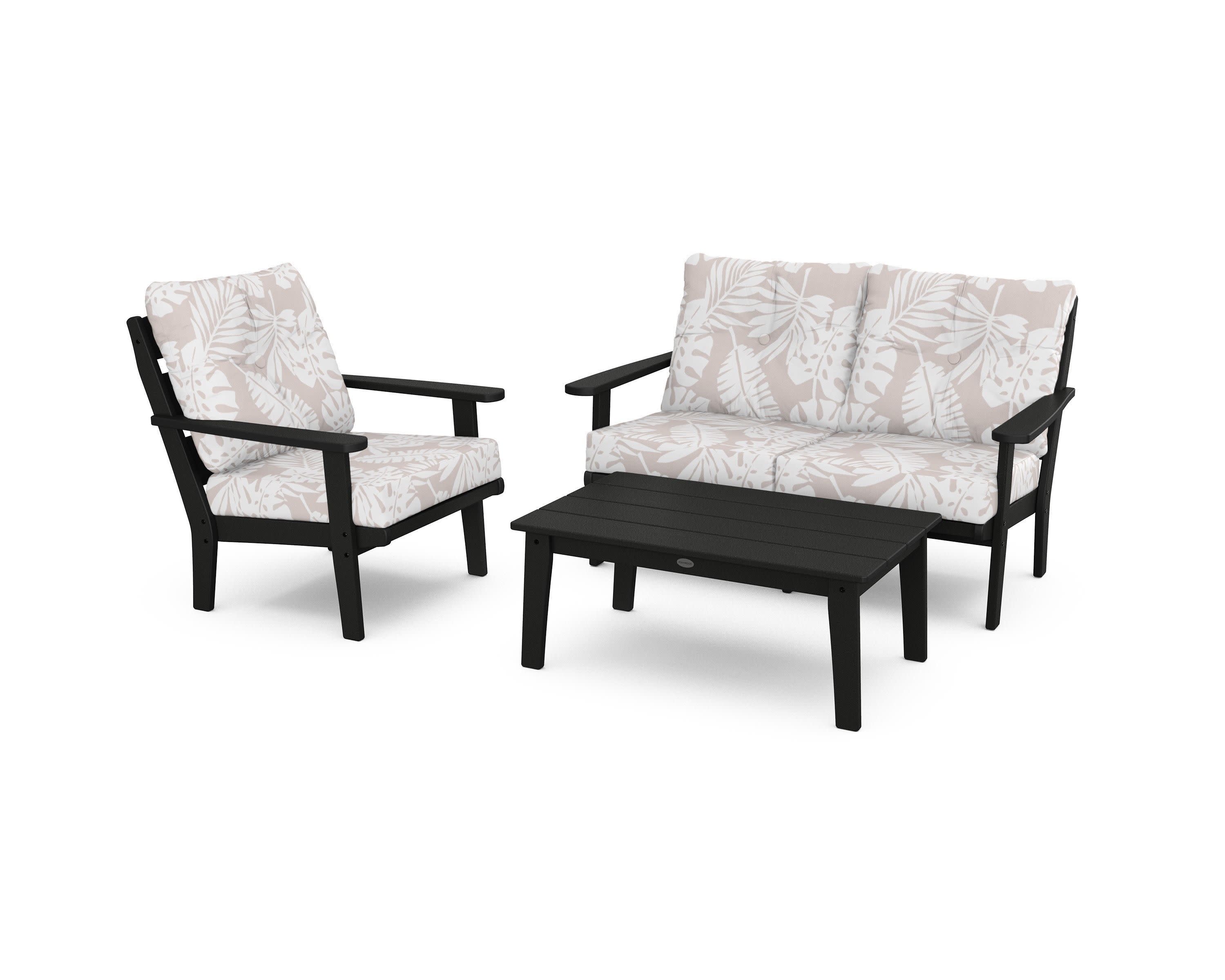 Lakeside 3-Piece Deep Seating Set in Black / Leaf Dune Burlap