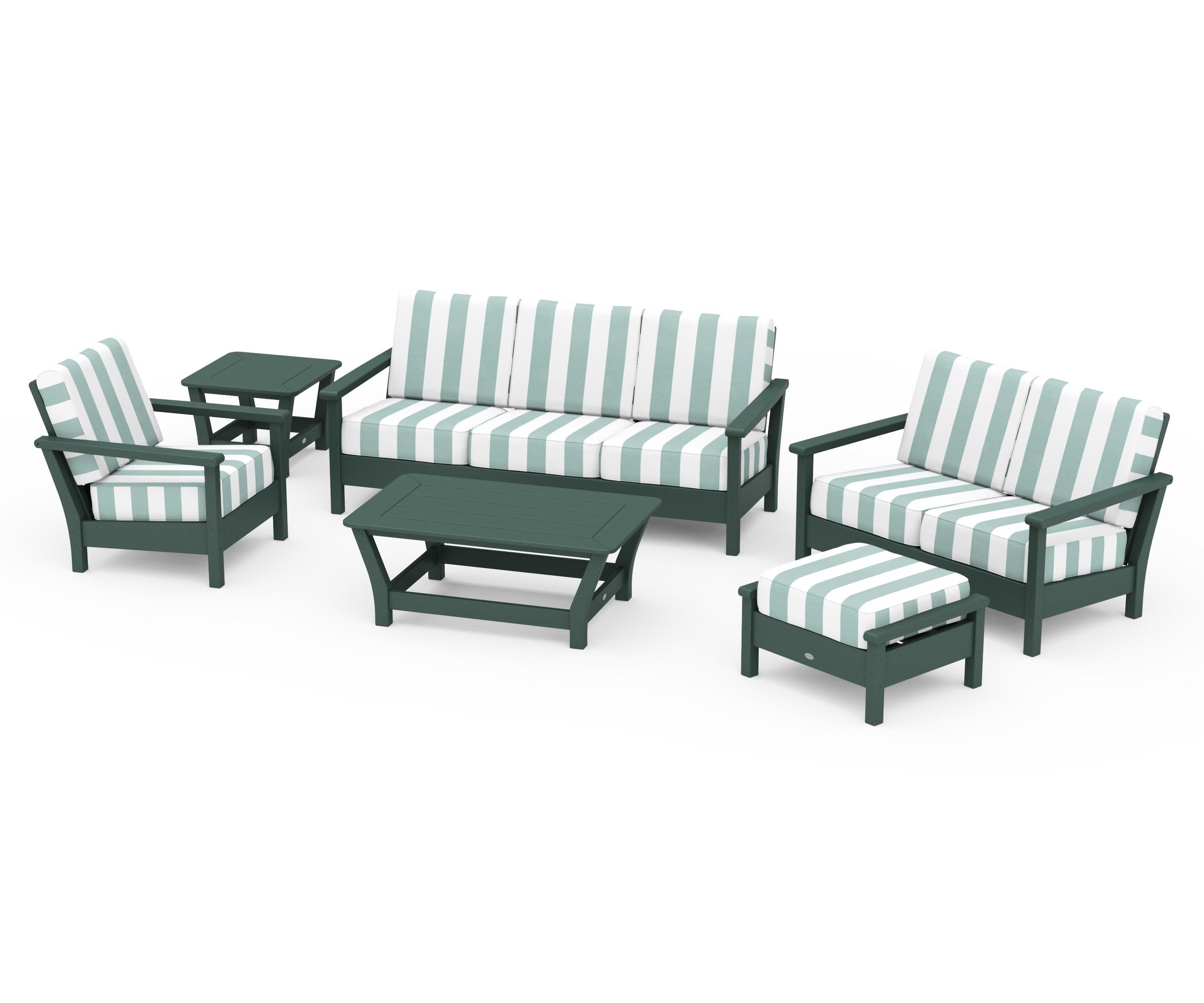 Harbour 6-Piece Outdoor Living Set in Green / Cabana Stripe Glacier Spa