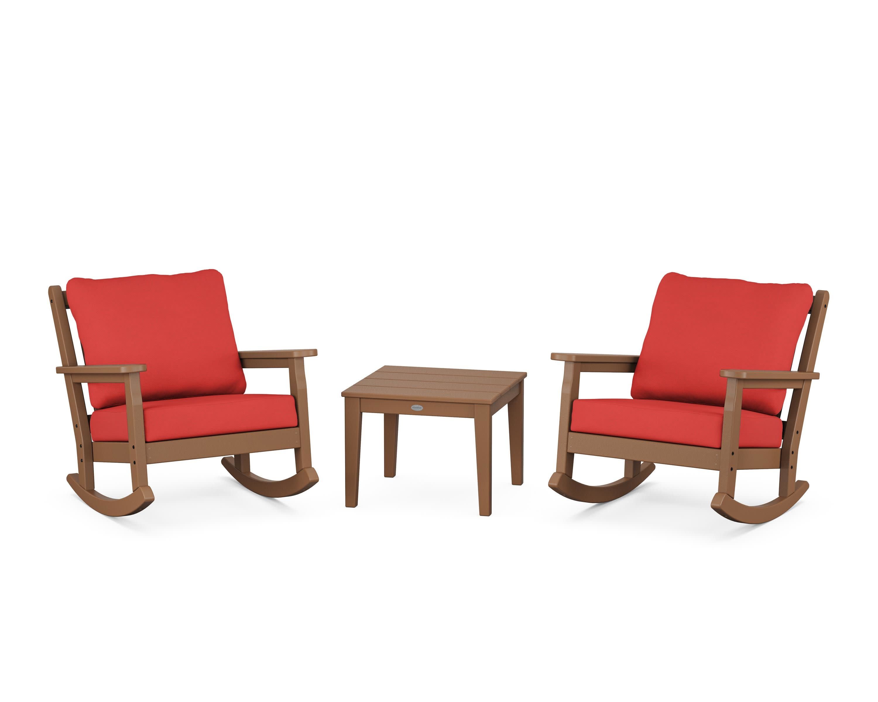 Chippendale 3-Piece Deep Seating Rocker Set in Teak / Crimson Linen