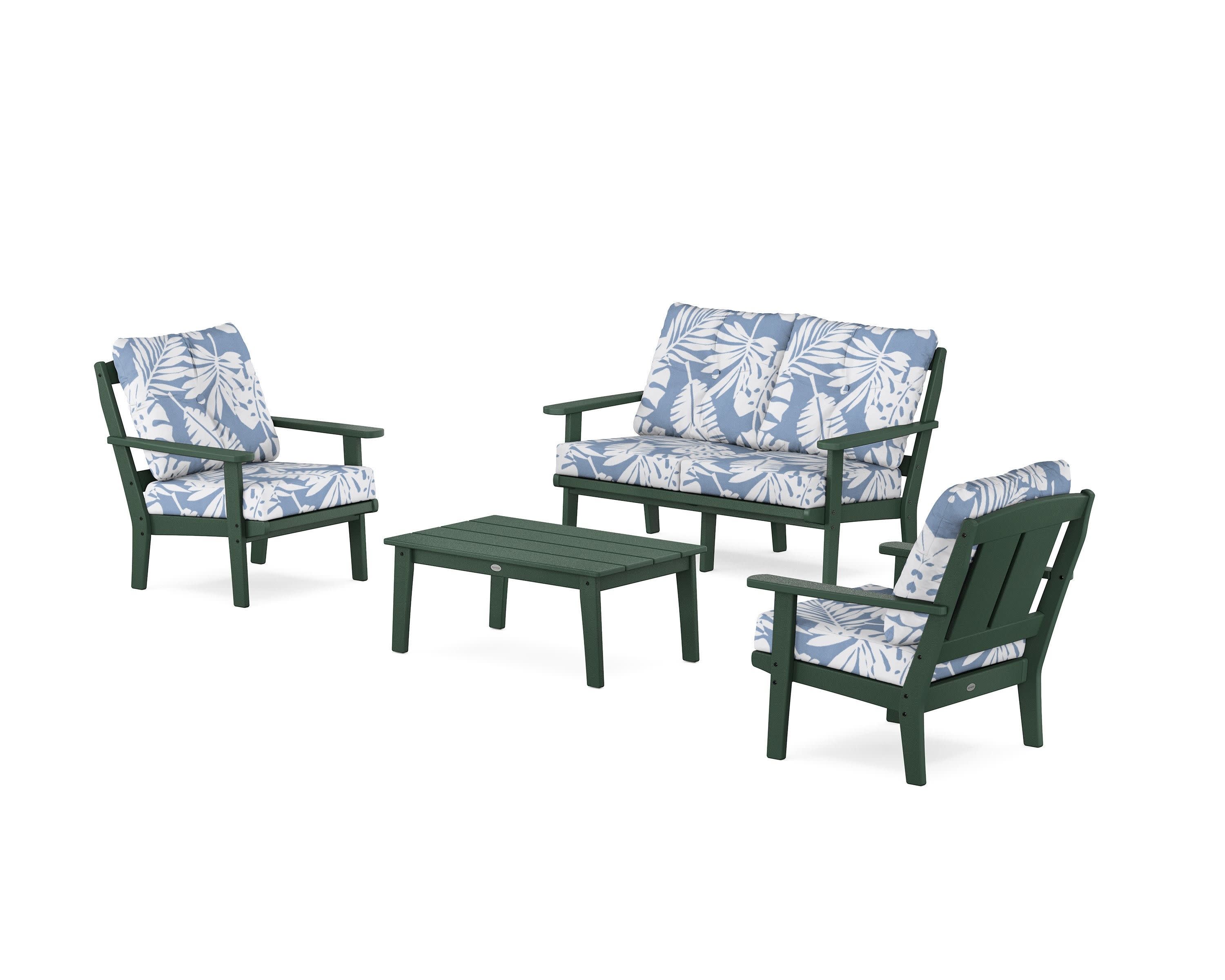 Mission 4-Piece Deep Seating Set with Loveseat in Green / Leaf Sky Blue