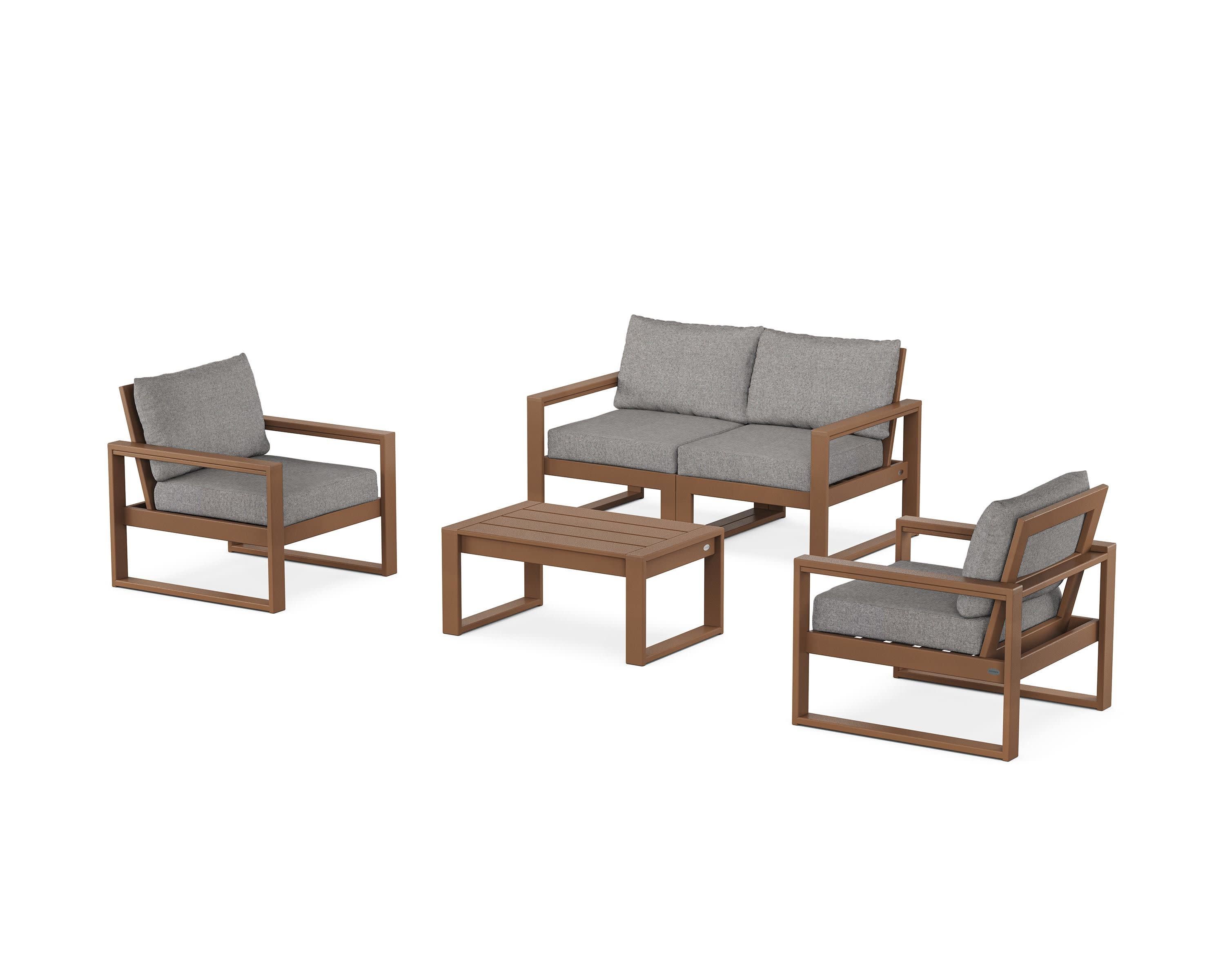 EDGE Sectional 4-Piece Deep Seating Set with Loveseat in Teak / Grey Mist