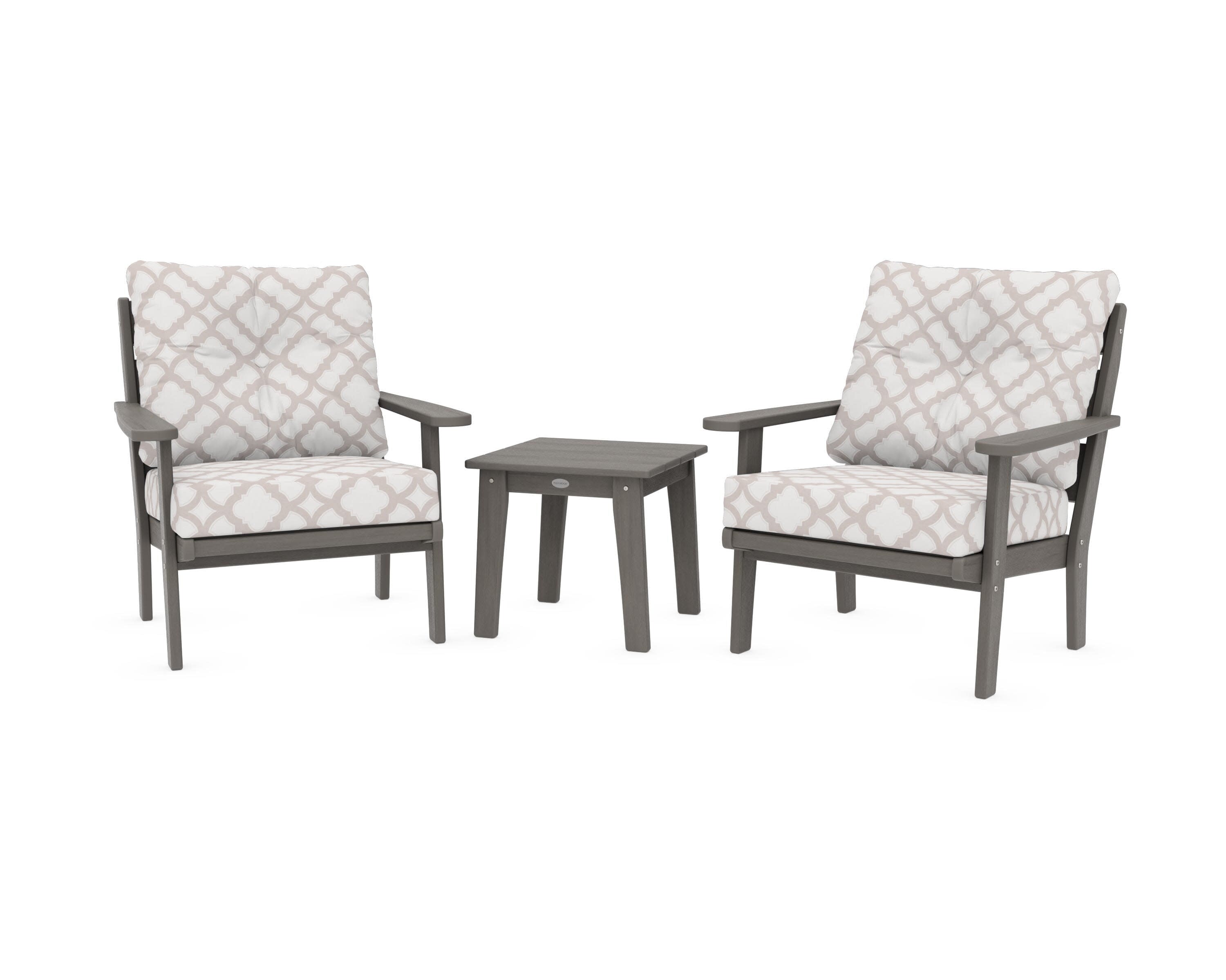 Lakeside 3-Piece Deep Seating Chair Set in Driftwood / Trellis Dune Burlap