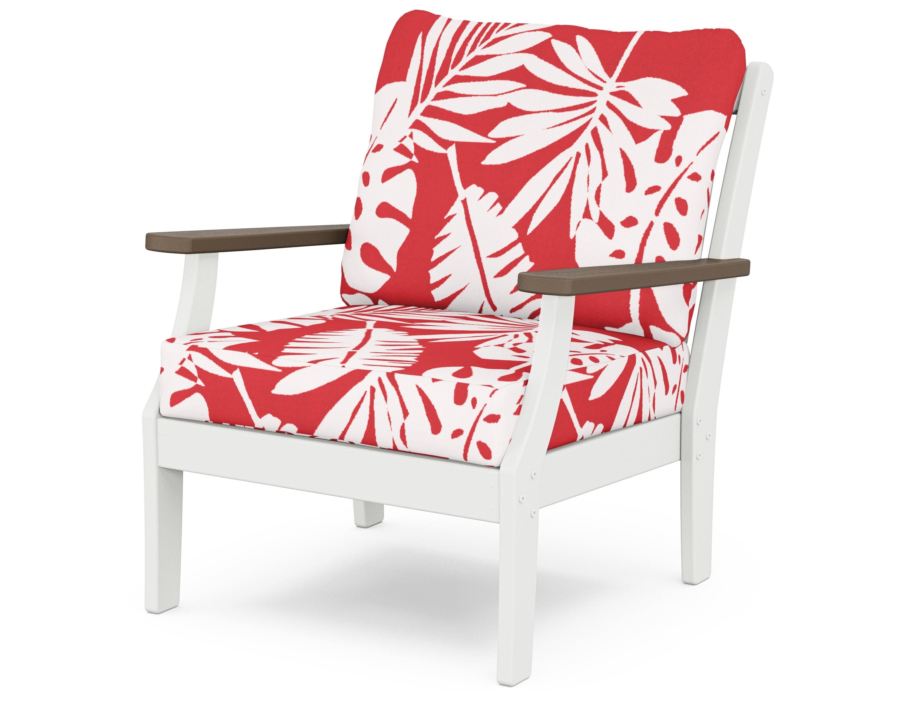 Braxton Deep Seating Chair in White / Kona / Leaf Crimson