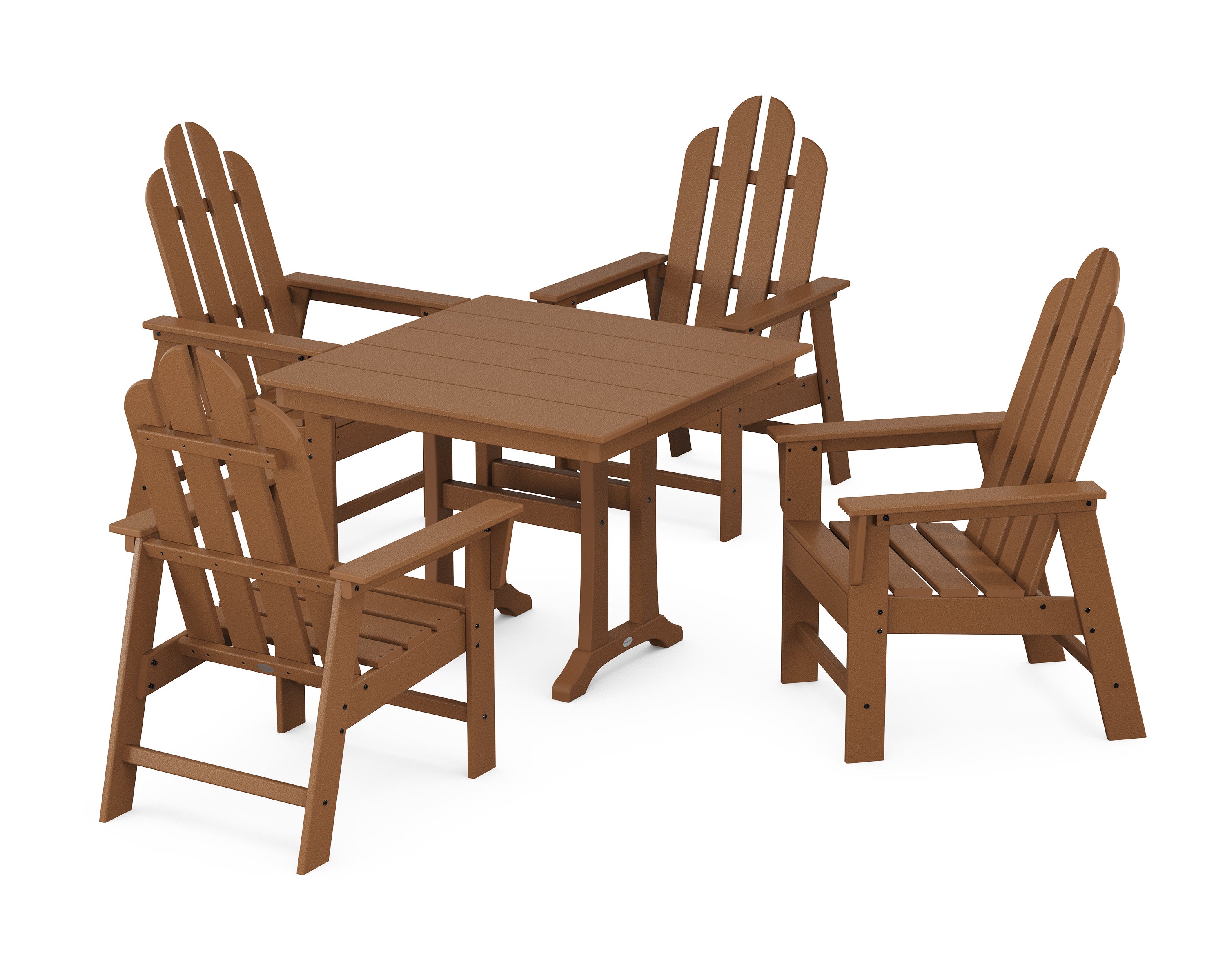 Long Island 5-Piece Farmhouse Dining Set With Trestle Legs in Teak