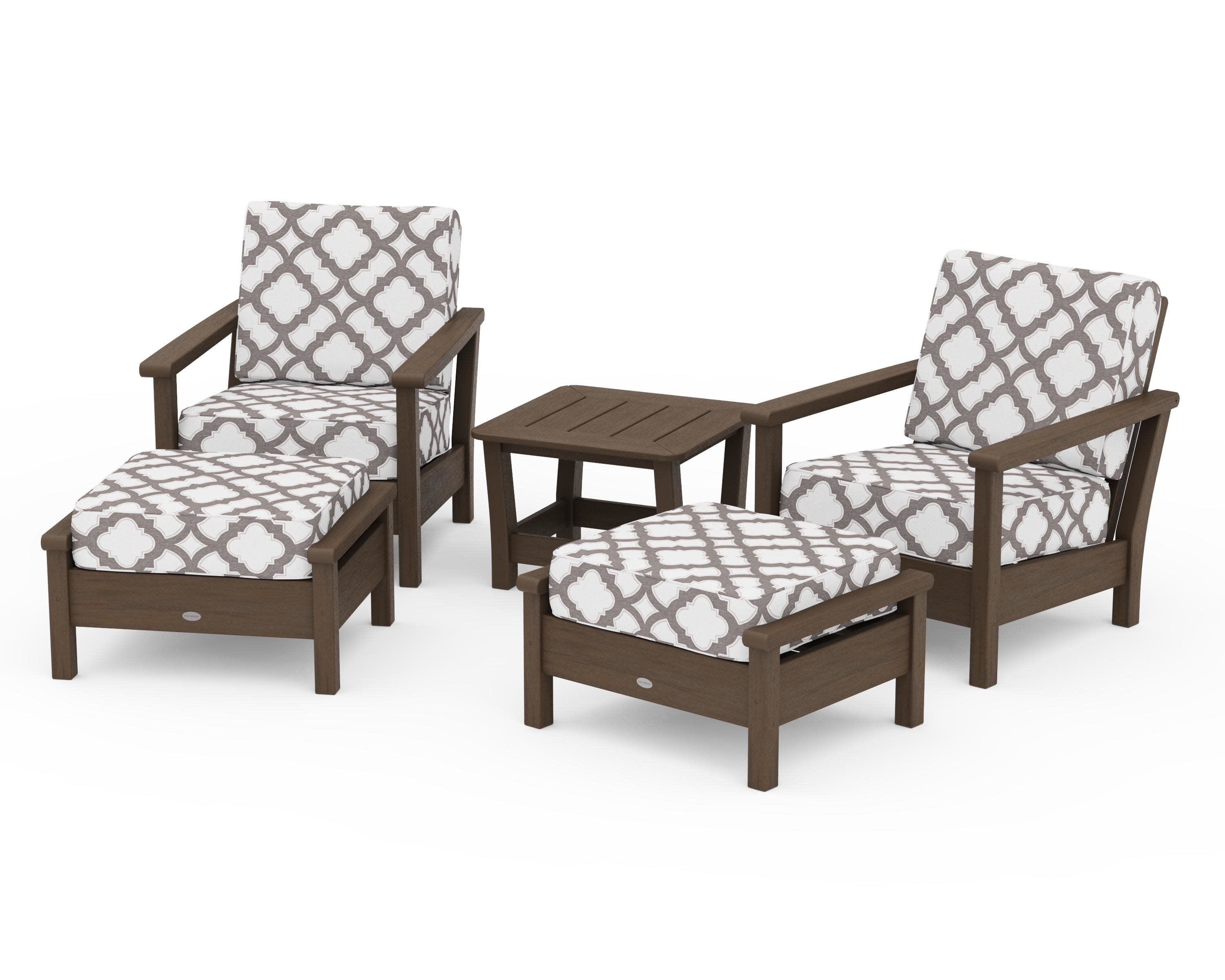 Harbour 5-Piece Deep Seating Chair Set in Kona / Trellis Grey Mist