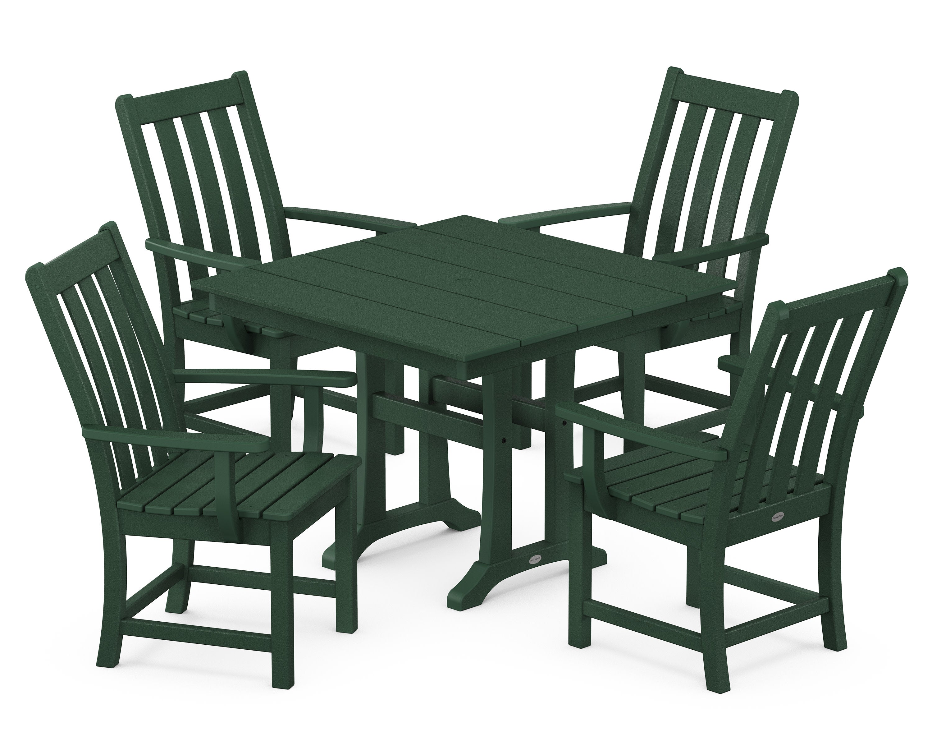 Vineyard 5-Piece Farmhouse Trestle Arm Chair Dining Set in Green