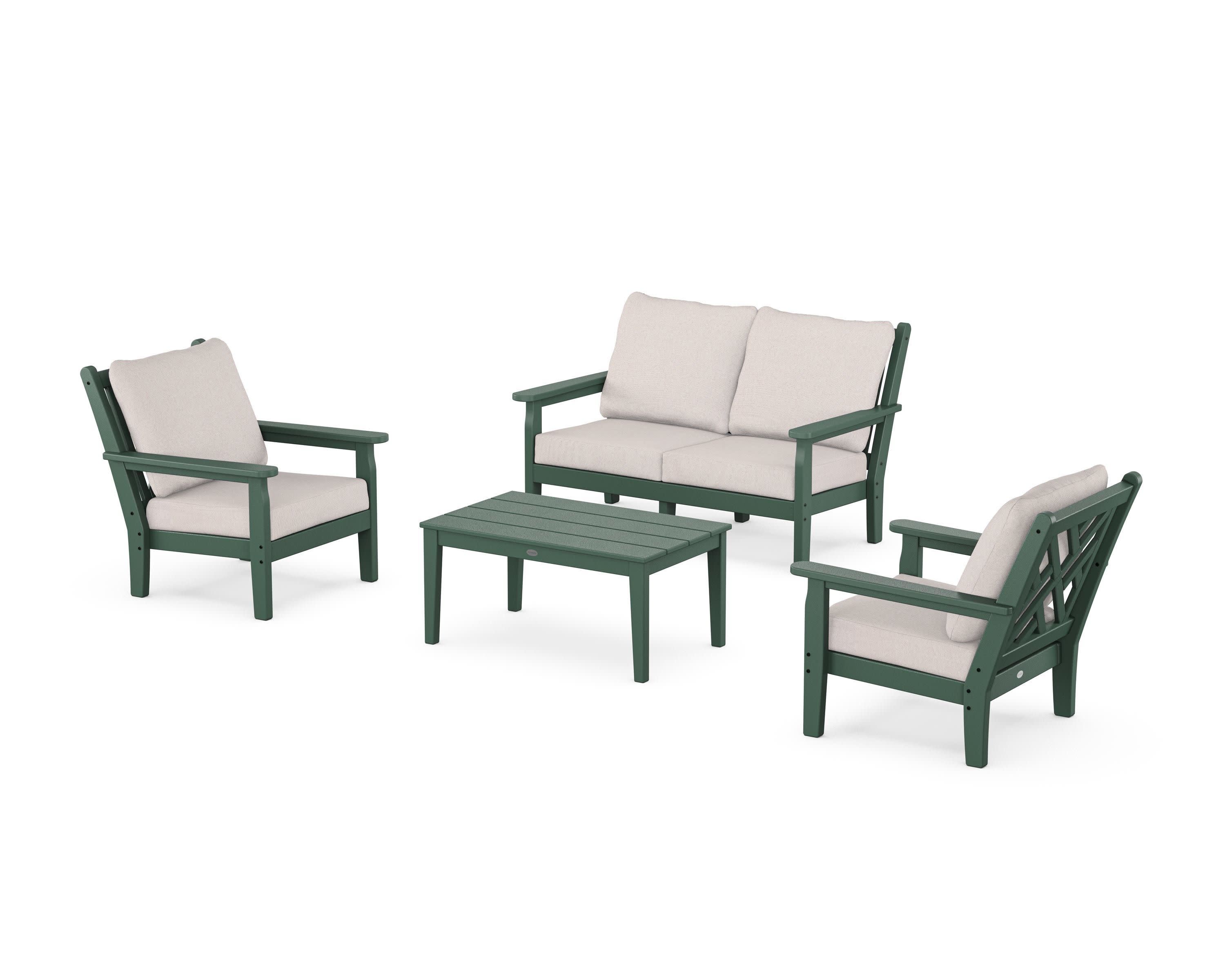 Chippendale 4-Piece Deep Seating Set with Loveseat in Green / Dune Burlap