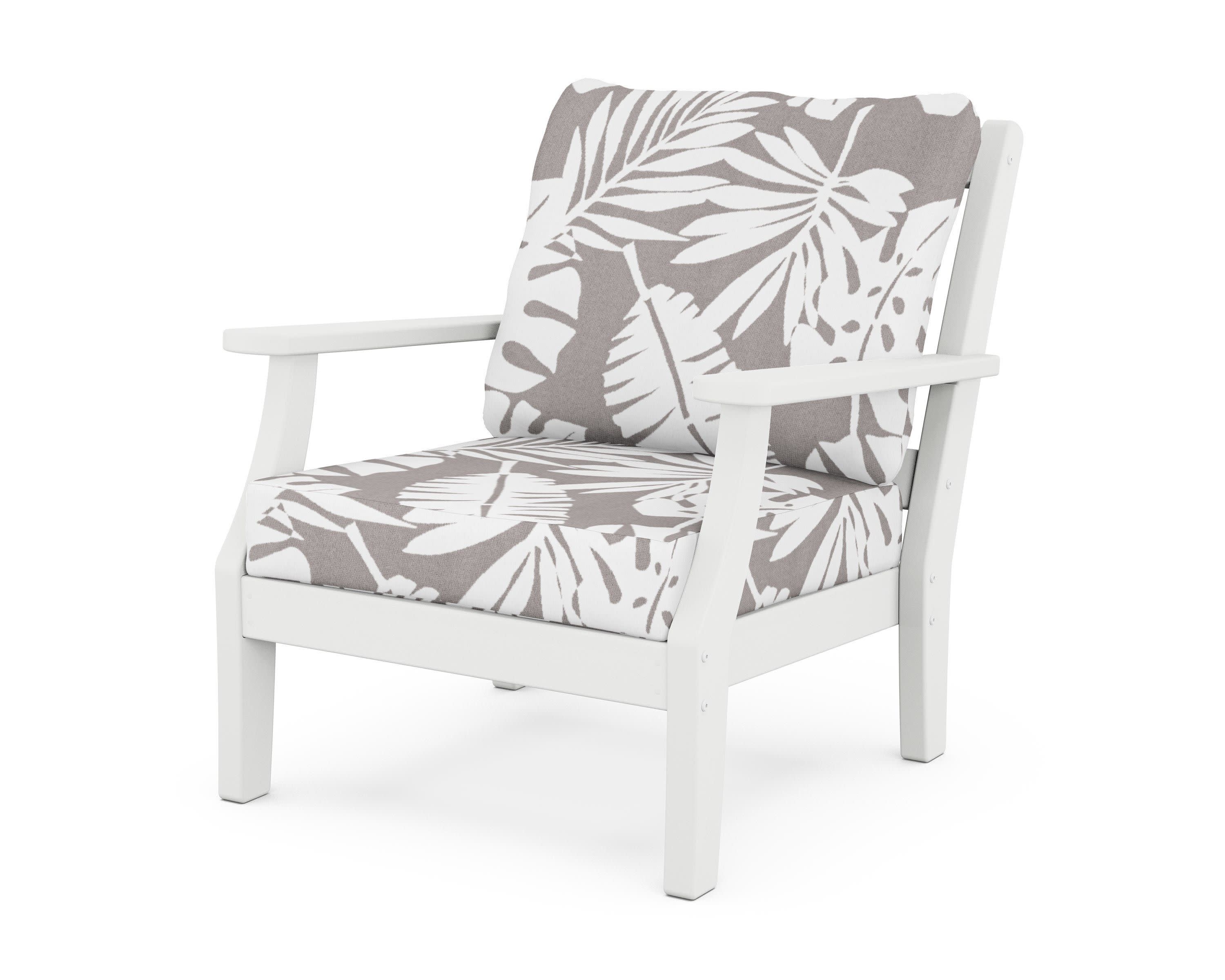 Chinoiserie Deep Seating Chair in White / Leaf Grey Mist
