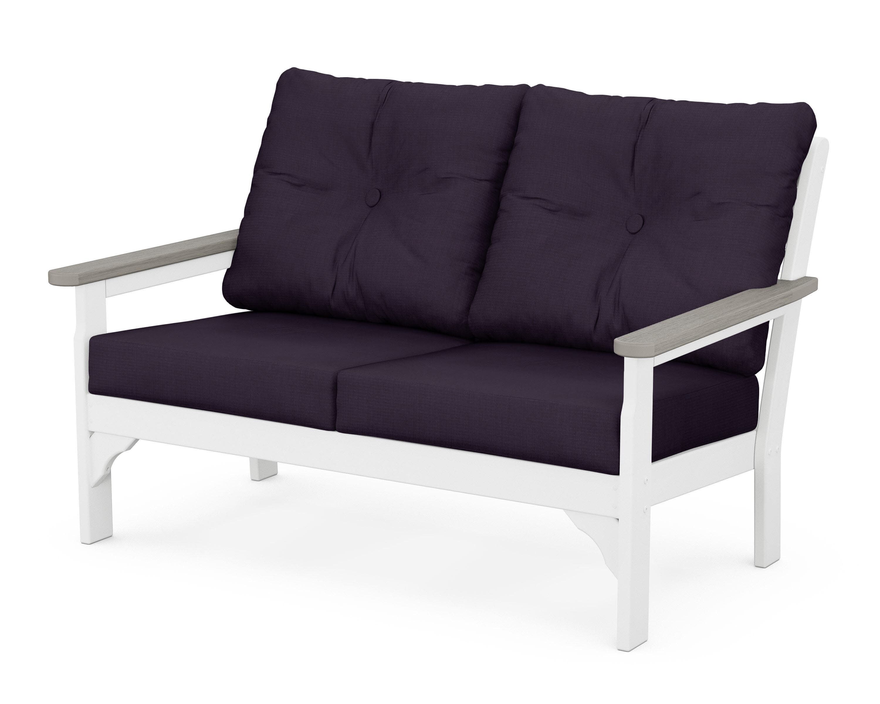 Vineyard Deep Seating Loveseat in White / Driftwood / Navy Linen