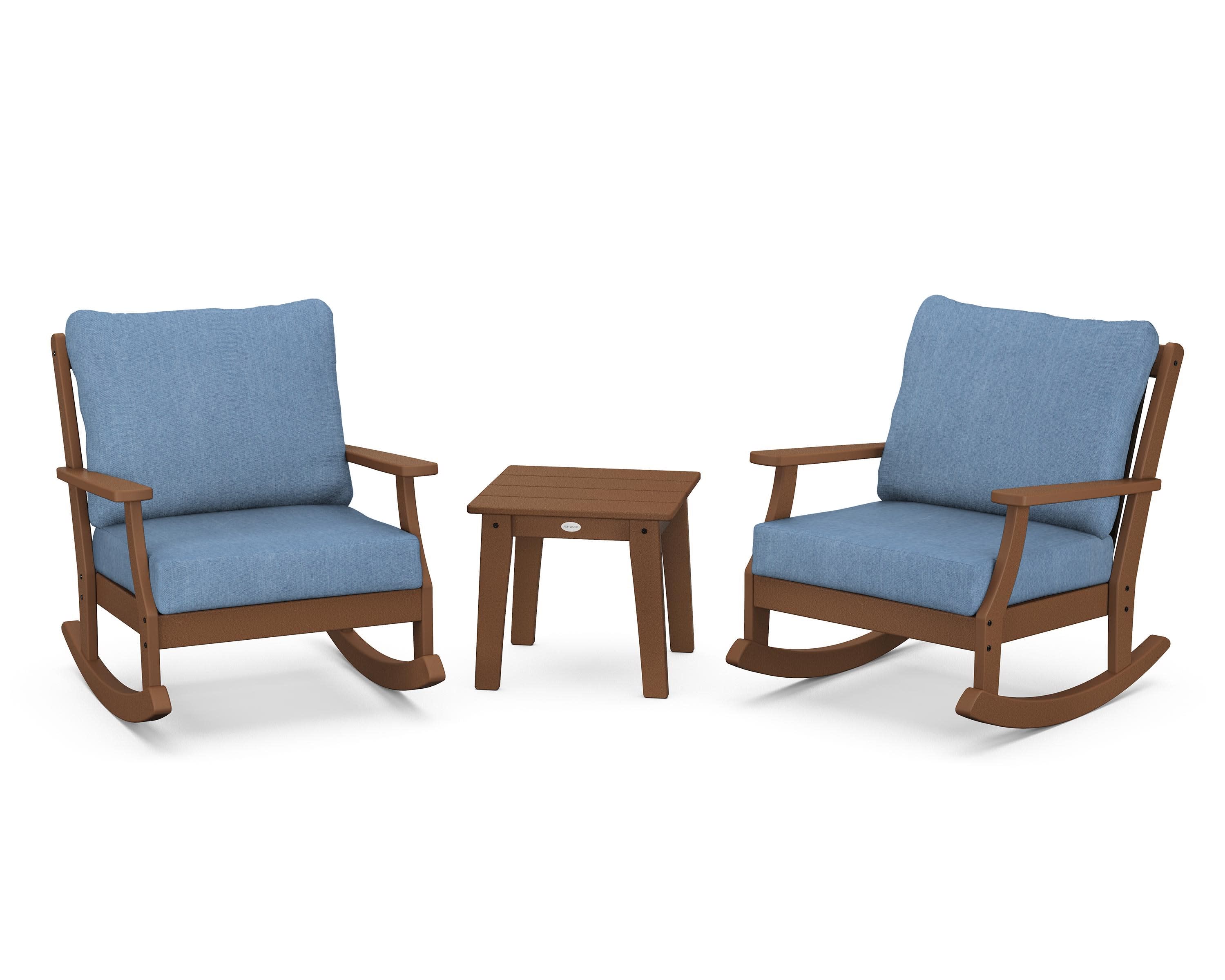 Braxton 3-Piece Deep Seating Rocker Set in Teak / Sky Blue