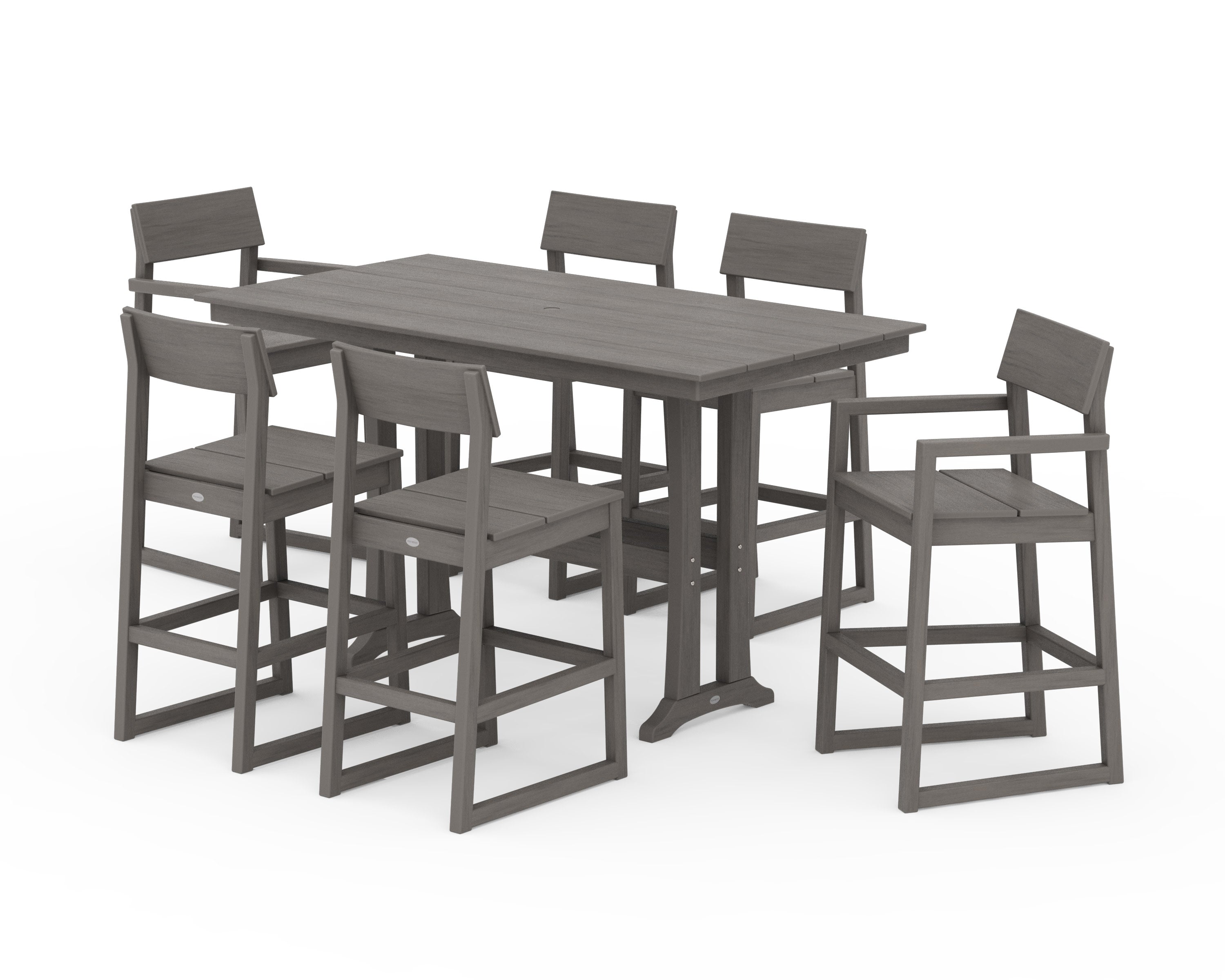 EDGE 7-Piece Farmhouse Bar Set with Trestle Legs in Driftwood