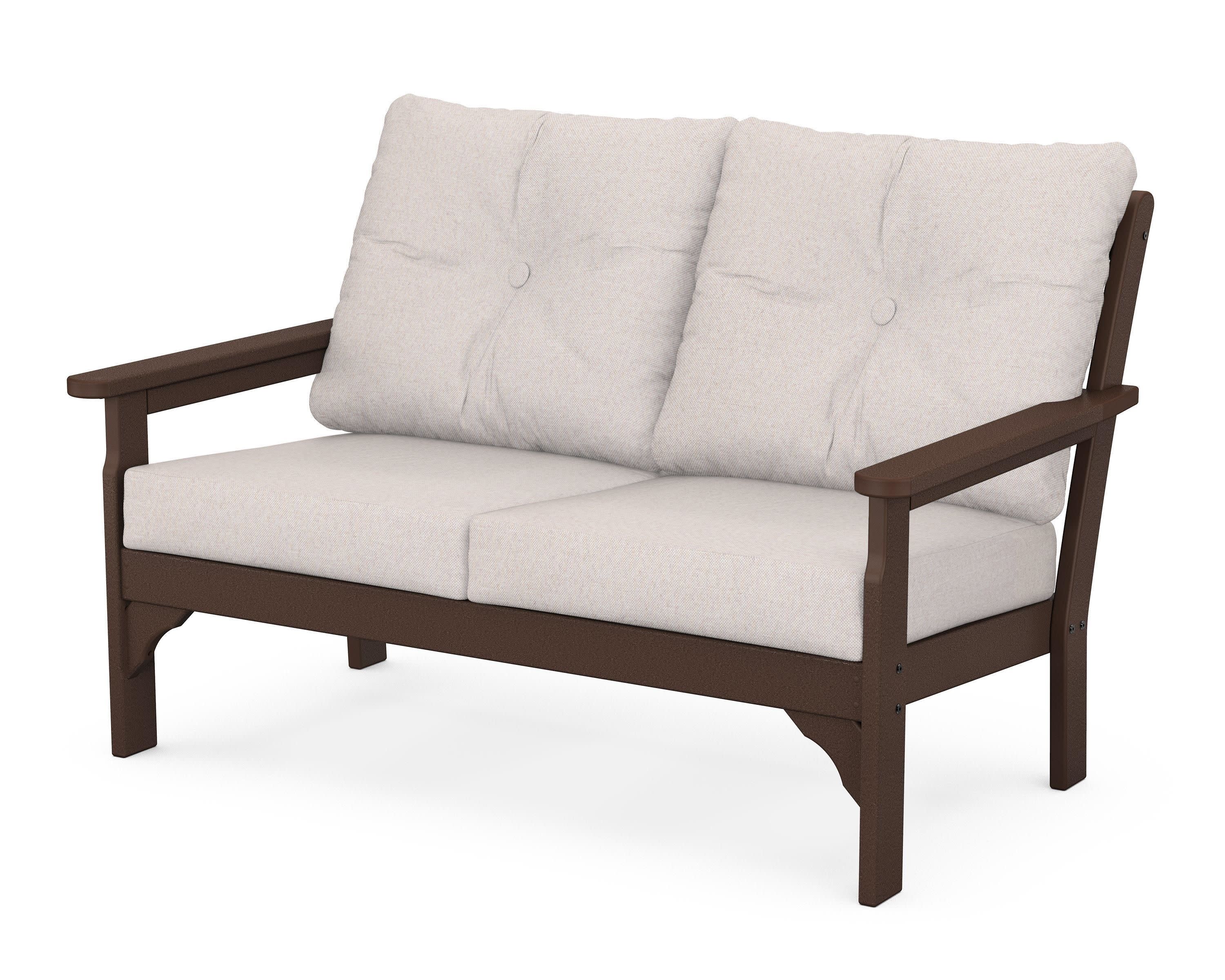 Vineyard Deep Seating Loveseat in Mahogany / Dune Burlap