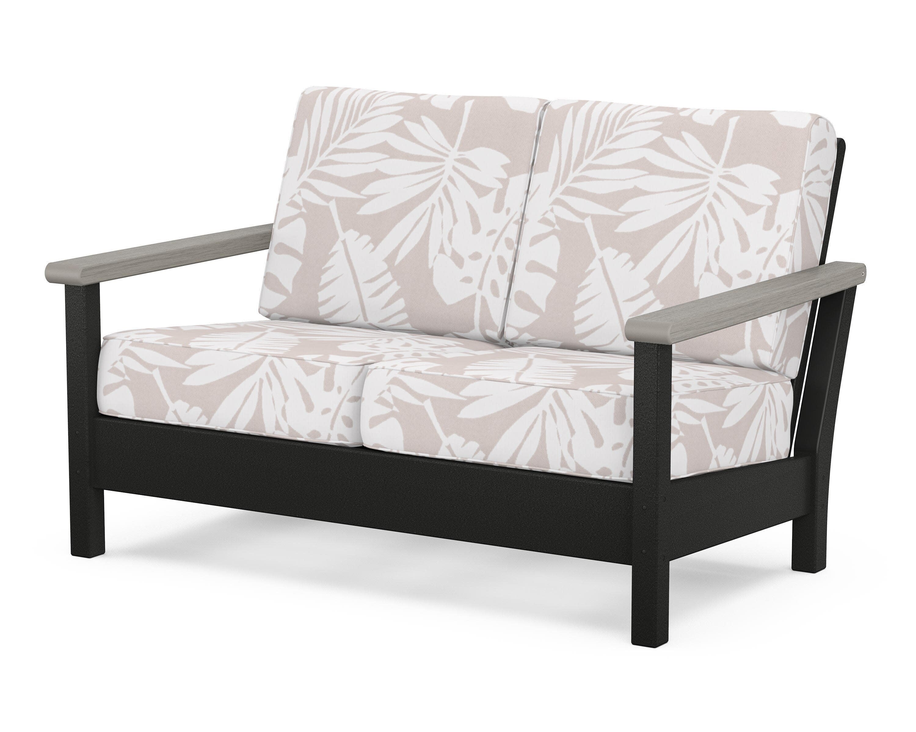 Harbour Deep Seating Loveseat in Black / Driftwood / Leaf Dune Burlap