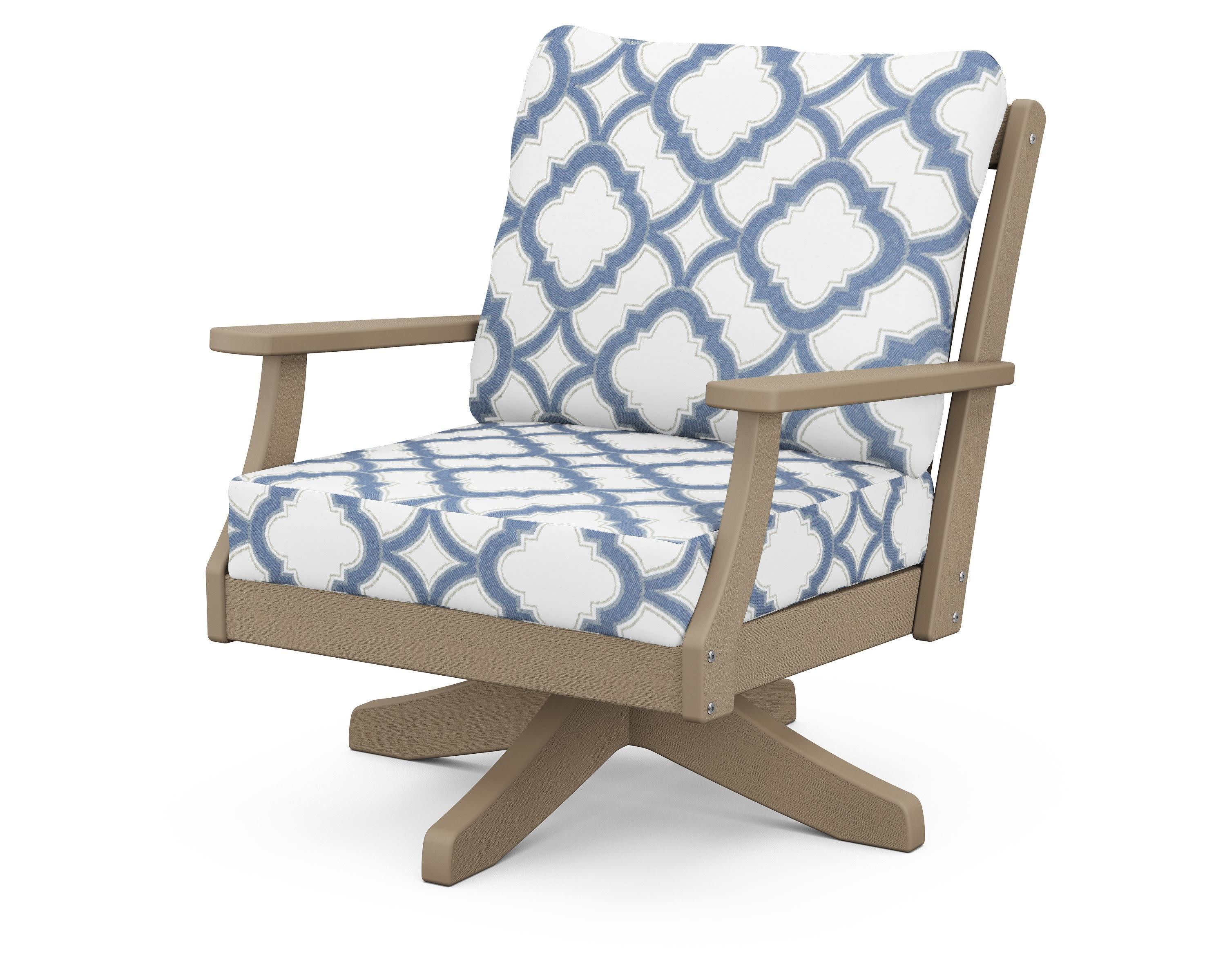 Braxton Deep Seating Swivel Chair in Vintage Sahara / Trellis Sky Blue