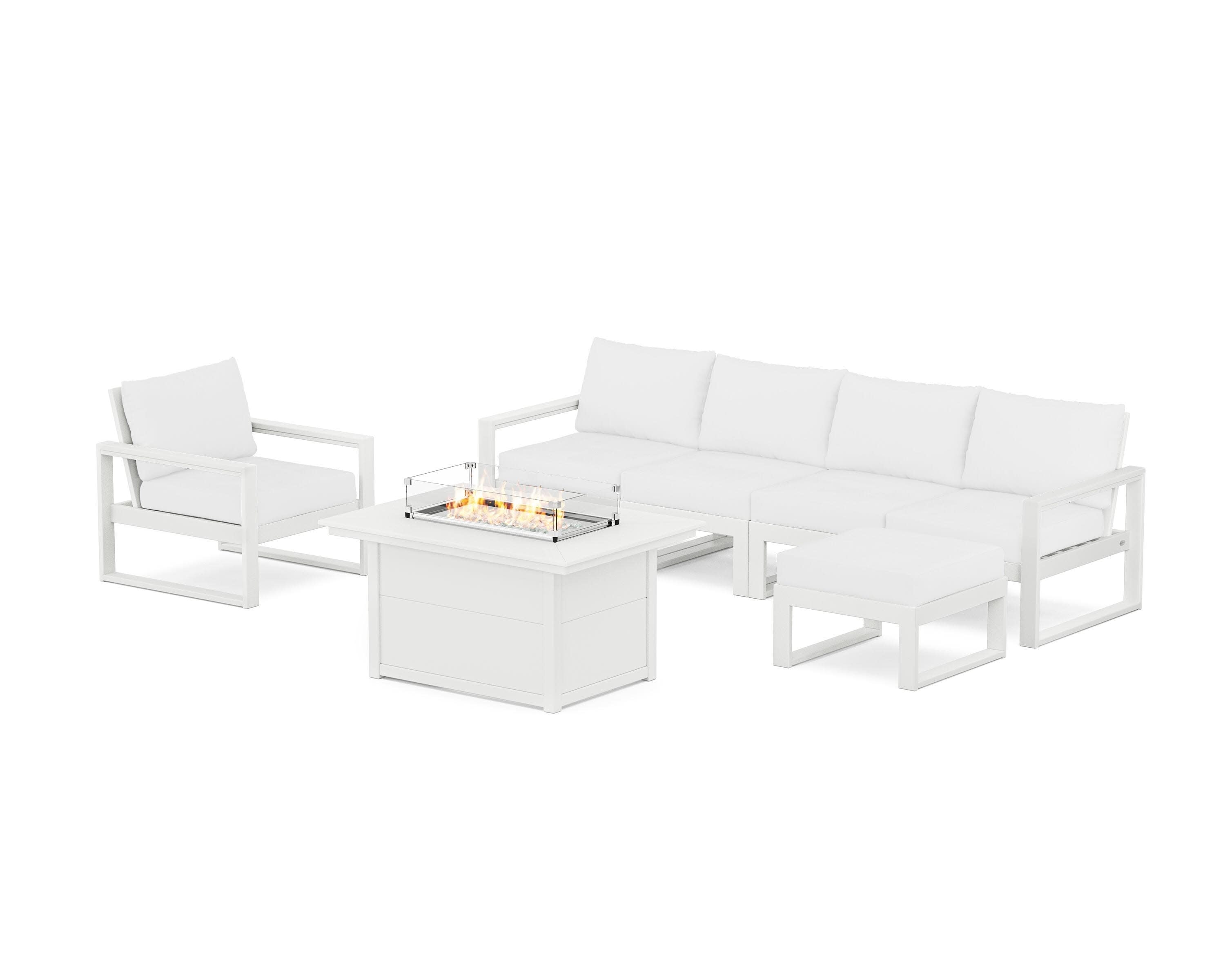 EDGE Sectional Lounge and Fire Pit Set in White / Natural