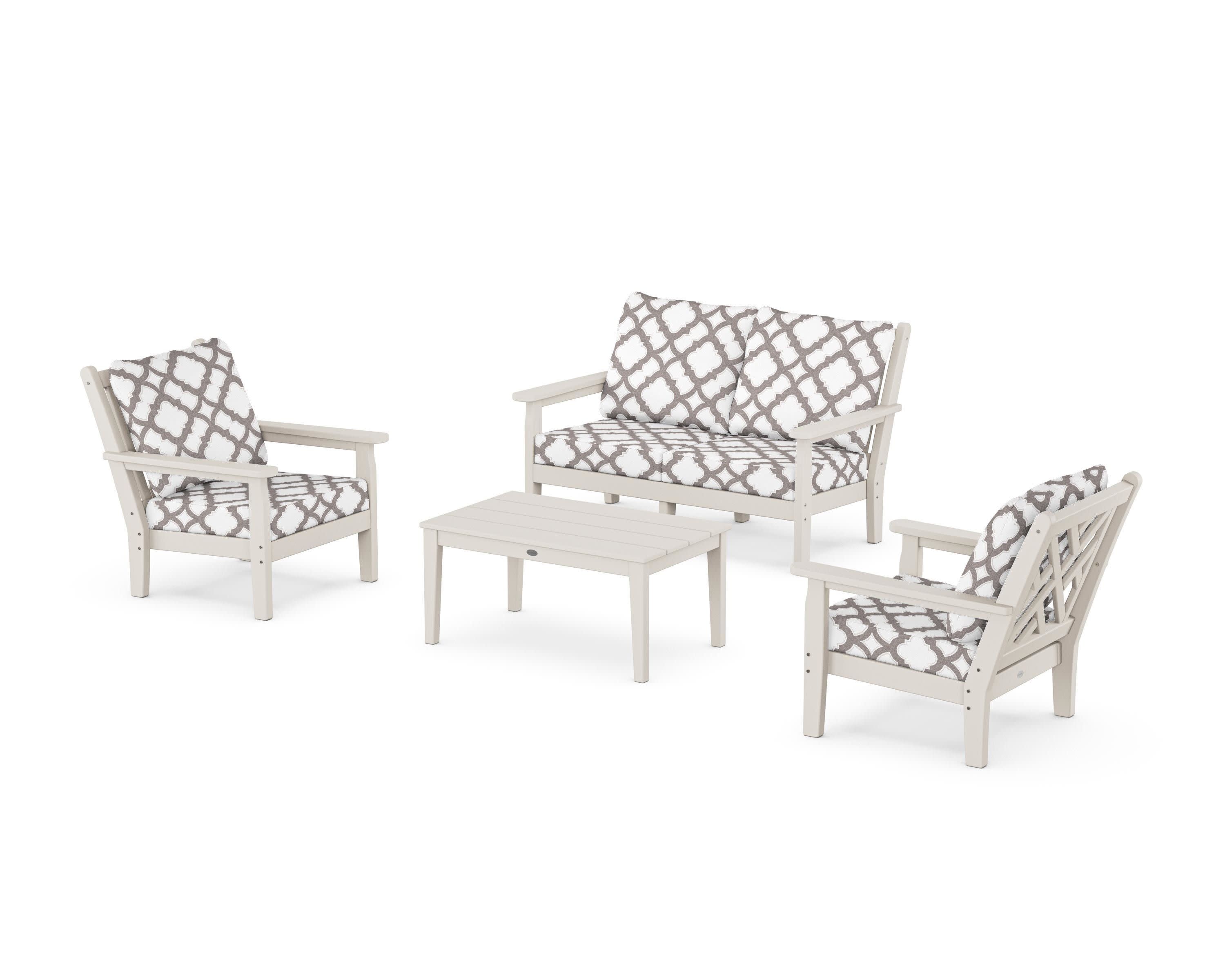 Chippendale 4-Piece Deep Seating Set with Loveseat in Sand / Trellis Grey Mist