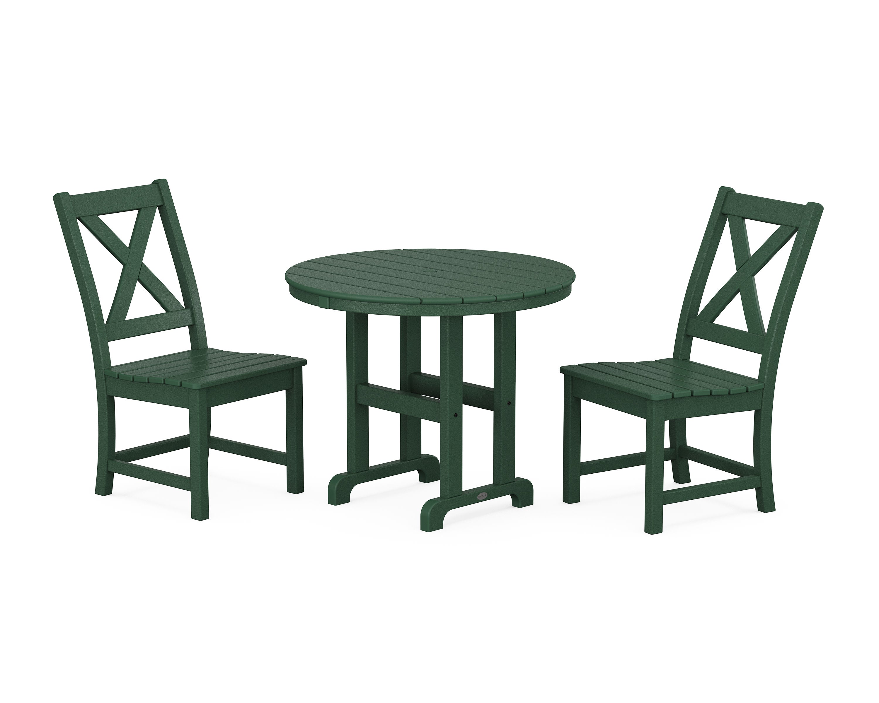 Braxton Side Chair 3-Piece Round Dining Set in Green
