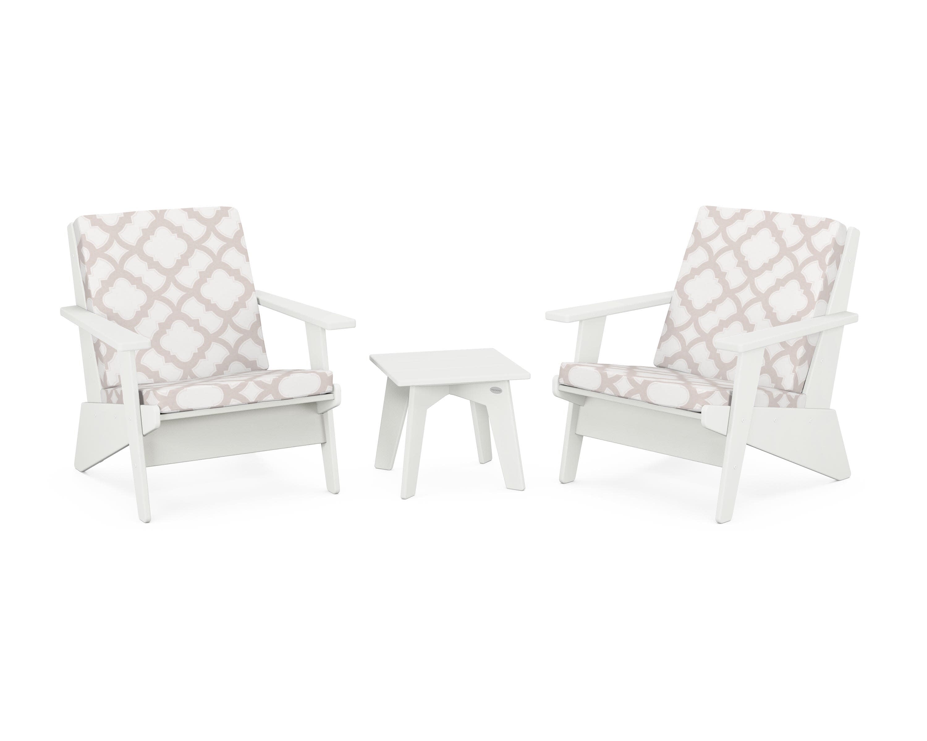 Riviera Modern Lounge 3-Piece Set in Vintage White / Trellis Dune Burlap