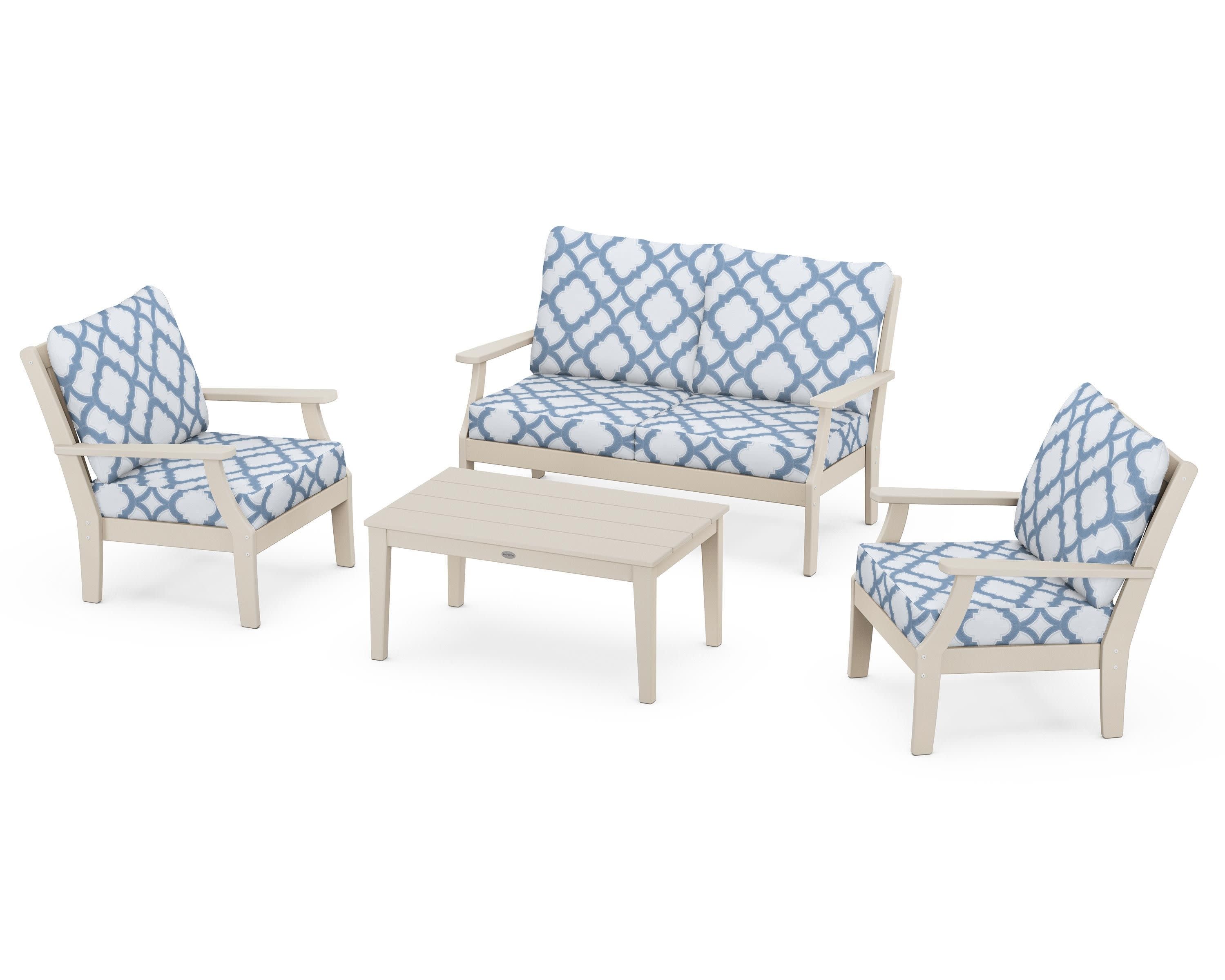 Braxton 4-Piece Deep Seating Chair Set in Sand / Trellis Sky Blue