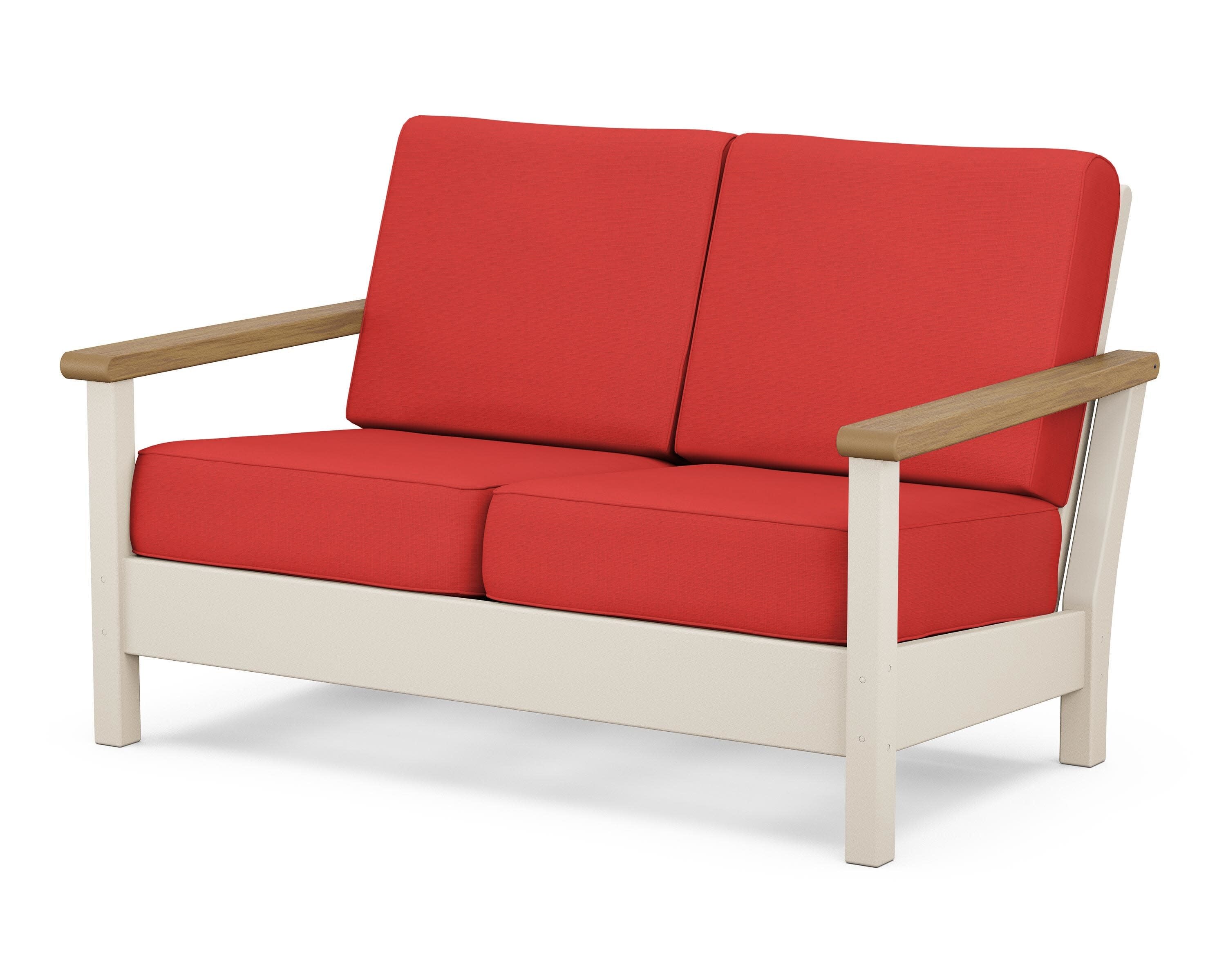 Harbour Deep Seating Loveseat in Sand / Natural / Crimson Linen
