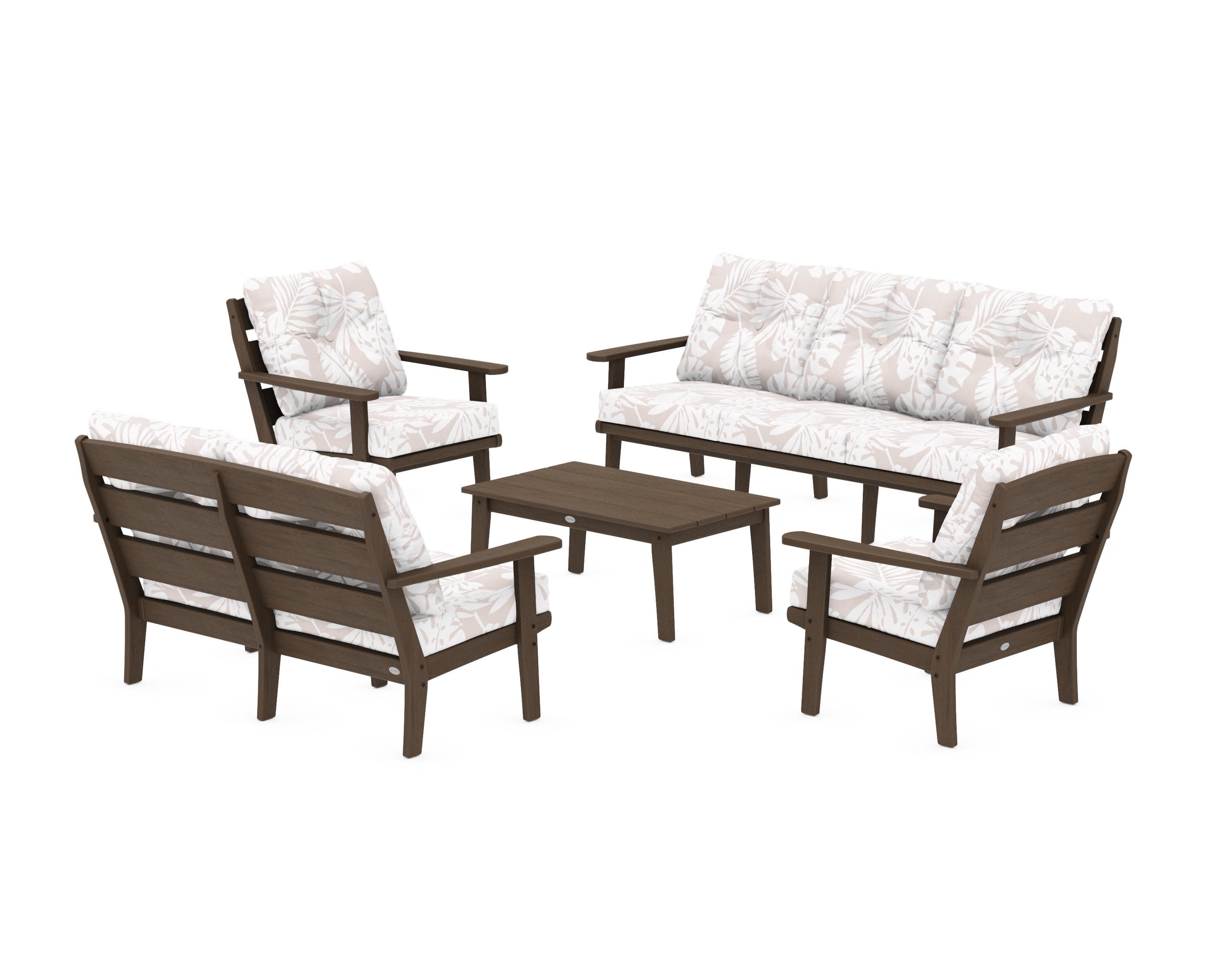 Lakeside 5-Piece Lounge Sofa Set in Kona / Leaf Dune Burlap