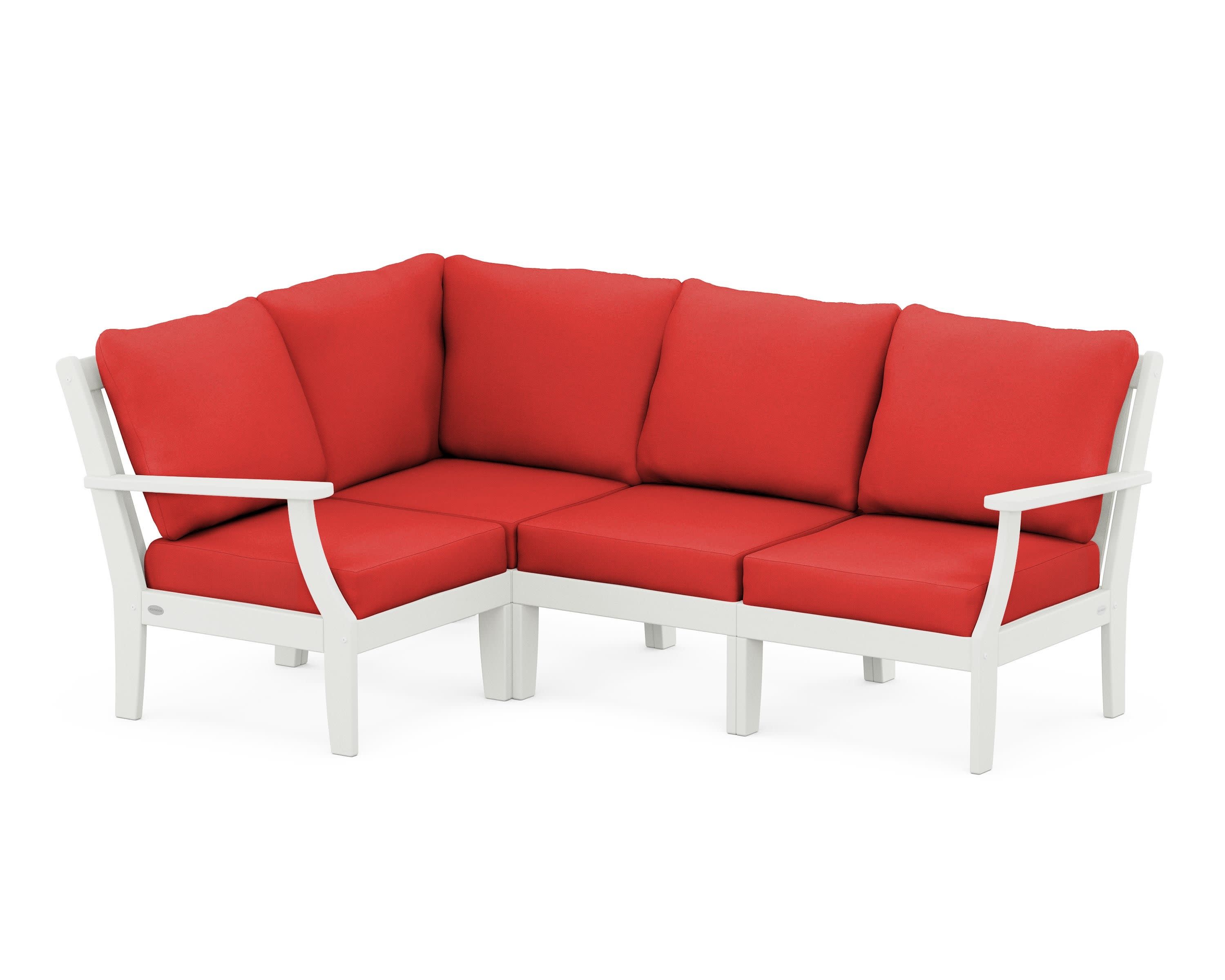 Braxton Modular 4-Piece Deep Seating Set in Vintage White / Crimson Linen