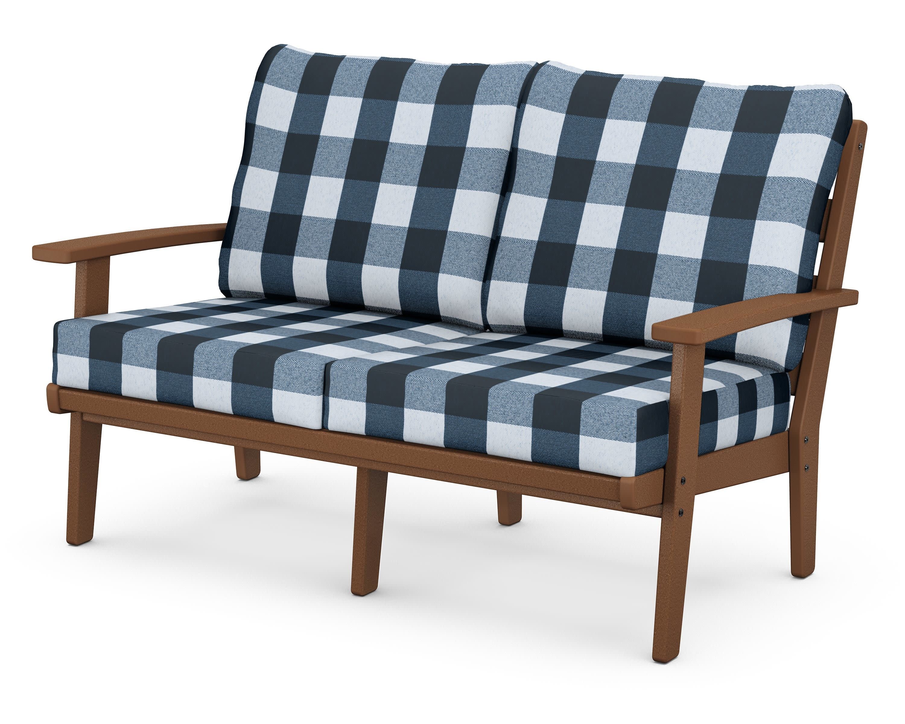 Grant Park Deep Seating Loveseat in Teak / Buffalo Plaid Marine Indigo
