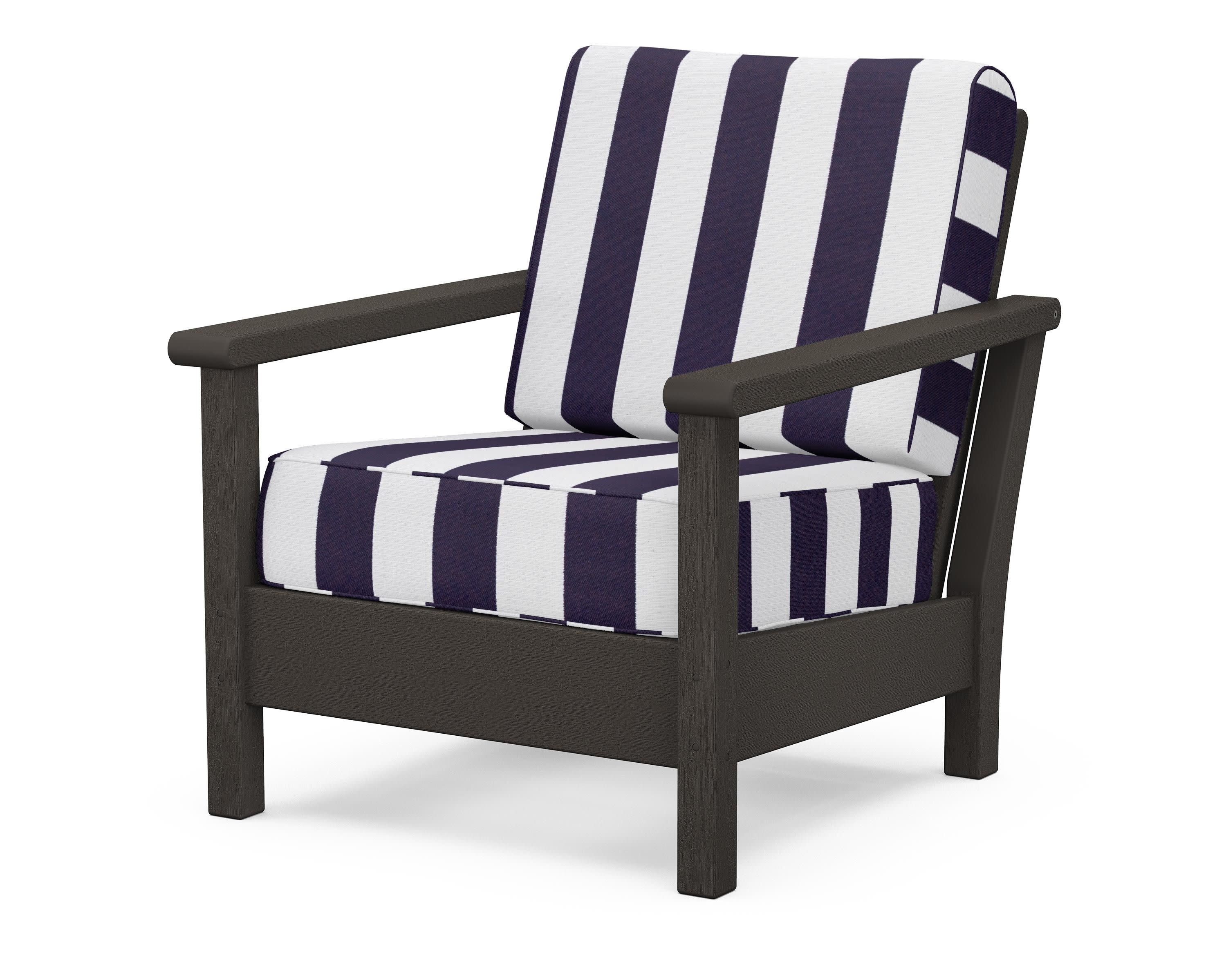 Harbour Deep Seating Chair in Vintage Coffee / Cabana Stripe Navy
