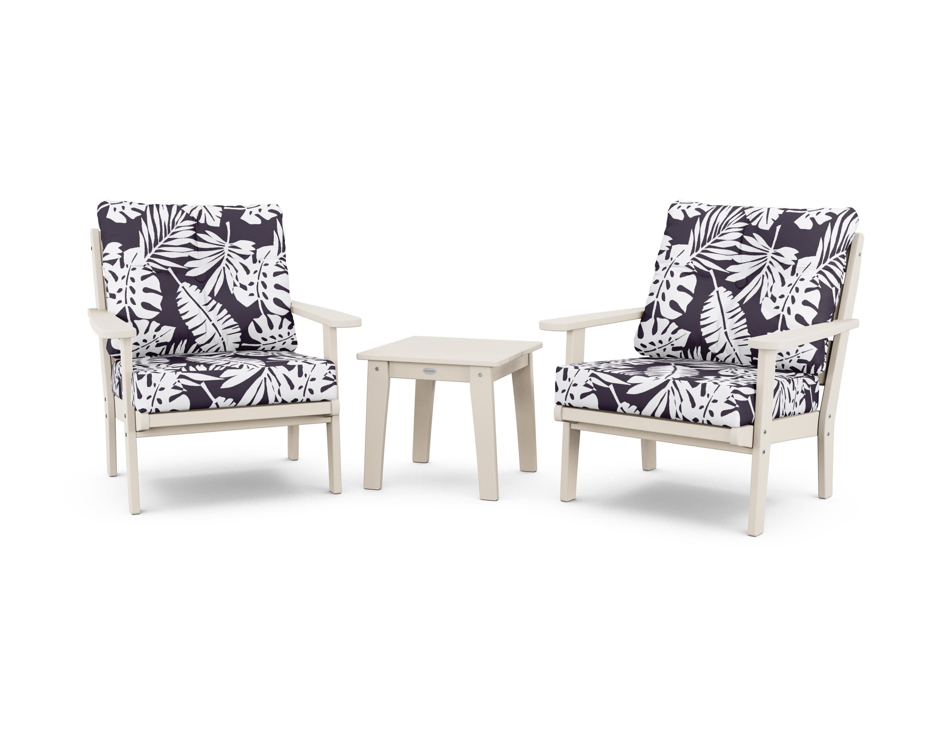 Lakeside 3-Piece Deep Seating Chair Set in Sand / Leaf Navy