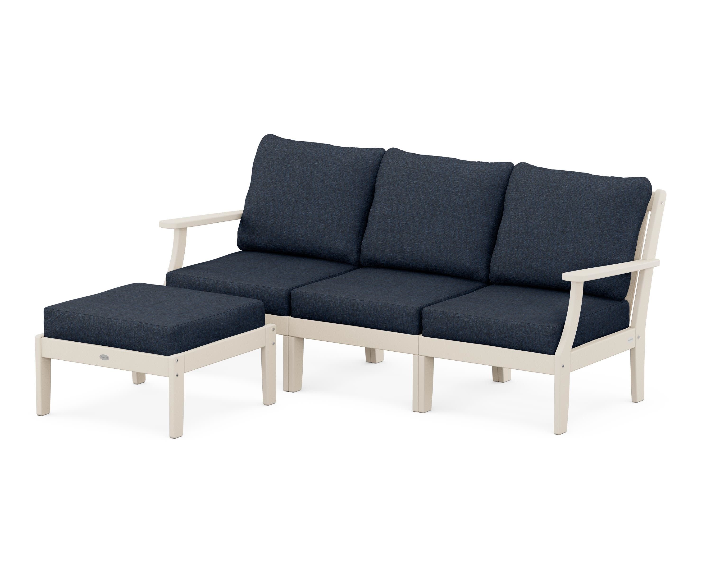Braxton Modular 4-Piece Deep Seating Set with Ottoman in Sand / Marine Indigo