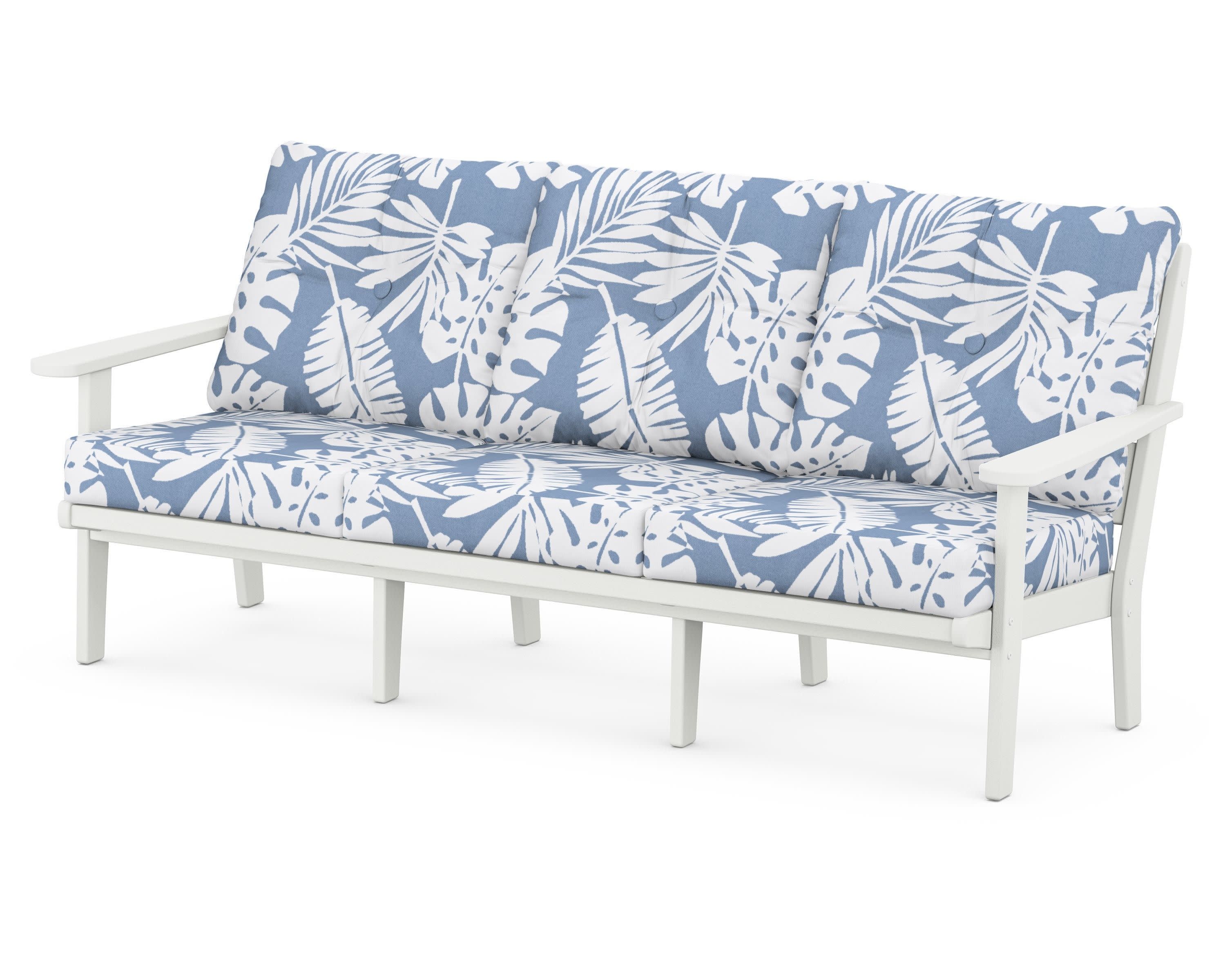 Lakeside Deep Seating Sofa in Vintage White / Leaf Sky Blue