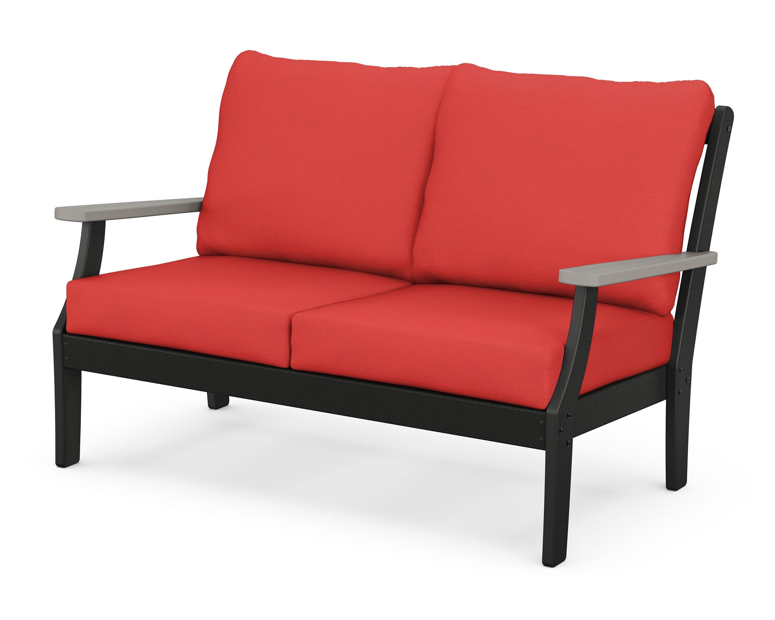 Braxton Deep Seating Loveseat in Black / Driftwood / Crimson Linen