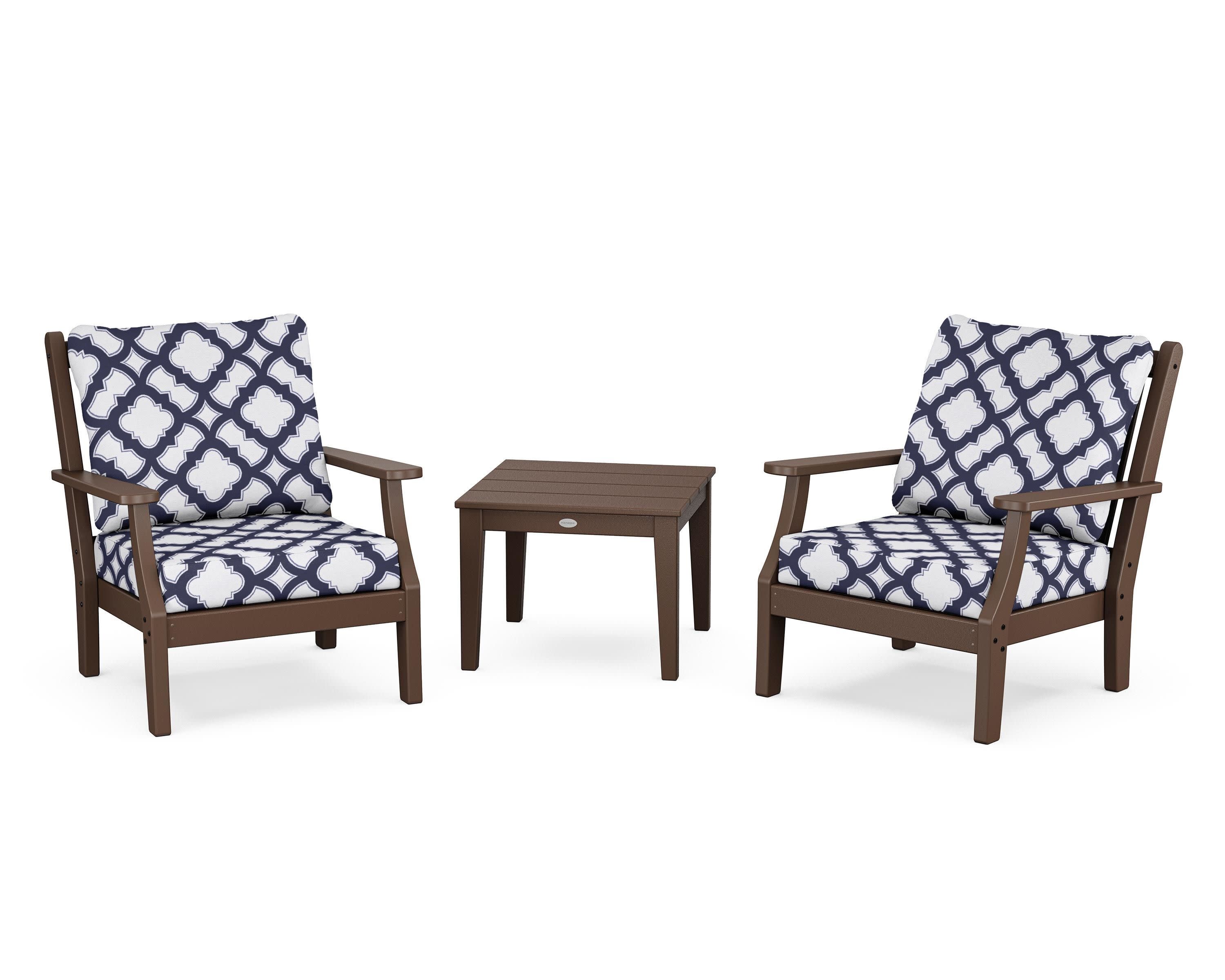 Wovendale 3-Piece Deep Seating Set in Mahogany / Trellis Navy