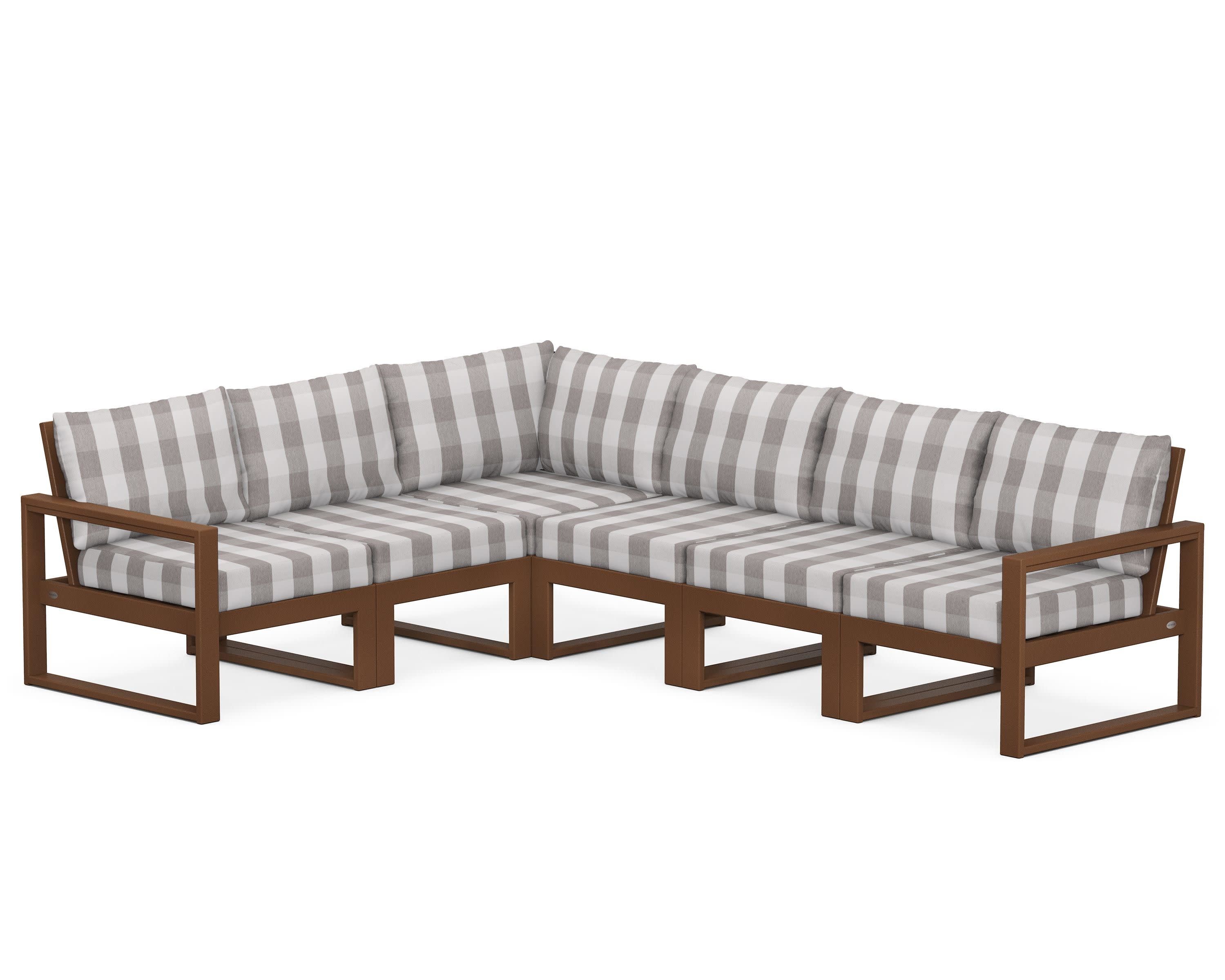 EDGE 6-Piece Modular Deep Seating Set in Teak / Buffalo Plaid Grey Mist