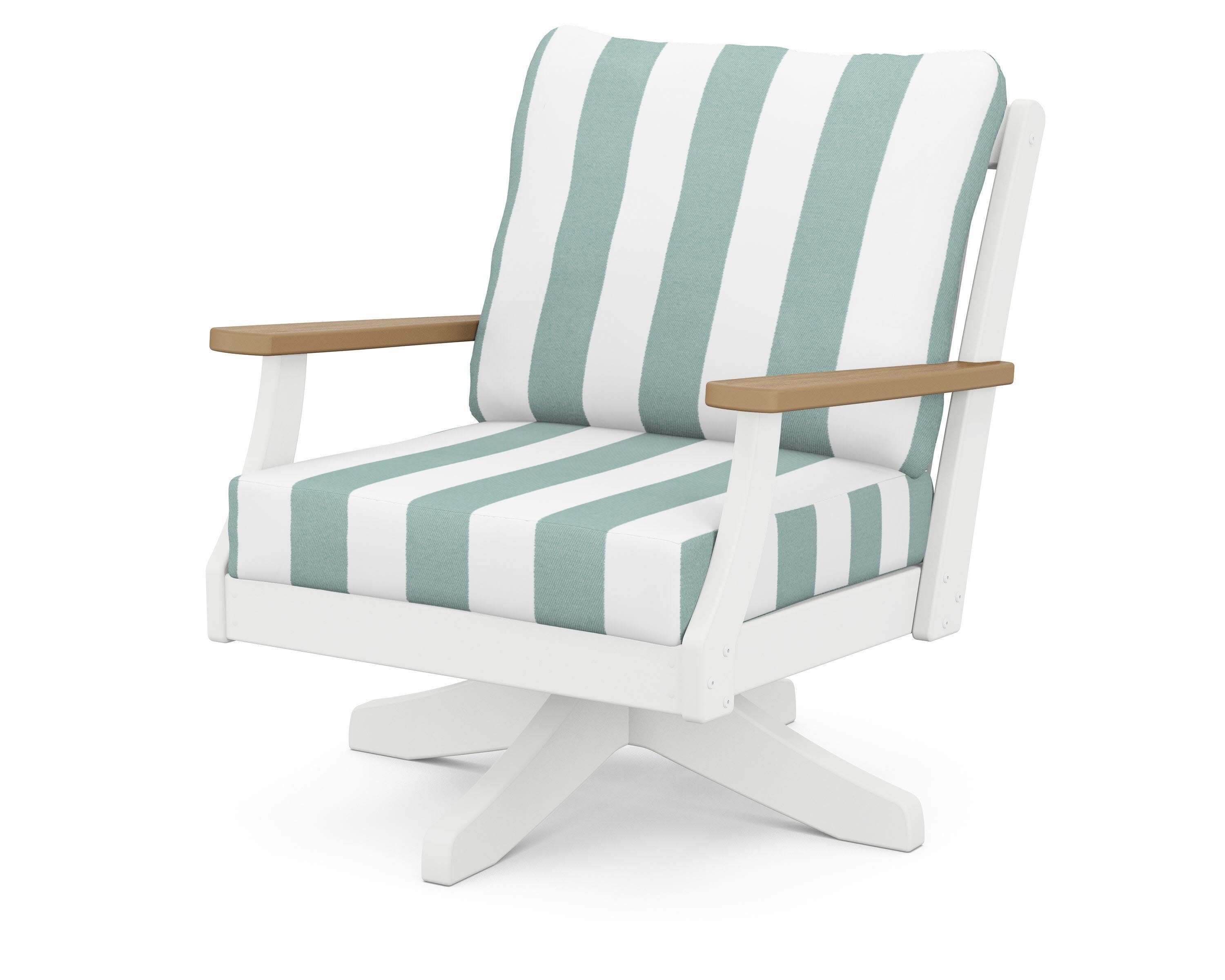 Braxton Deep Seating Swivel Chair in White / Natural / Cabana Stripe Glacier Spa